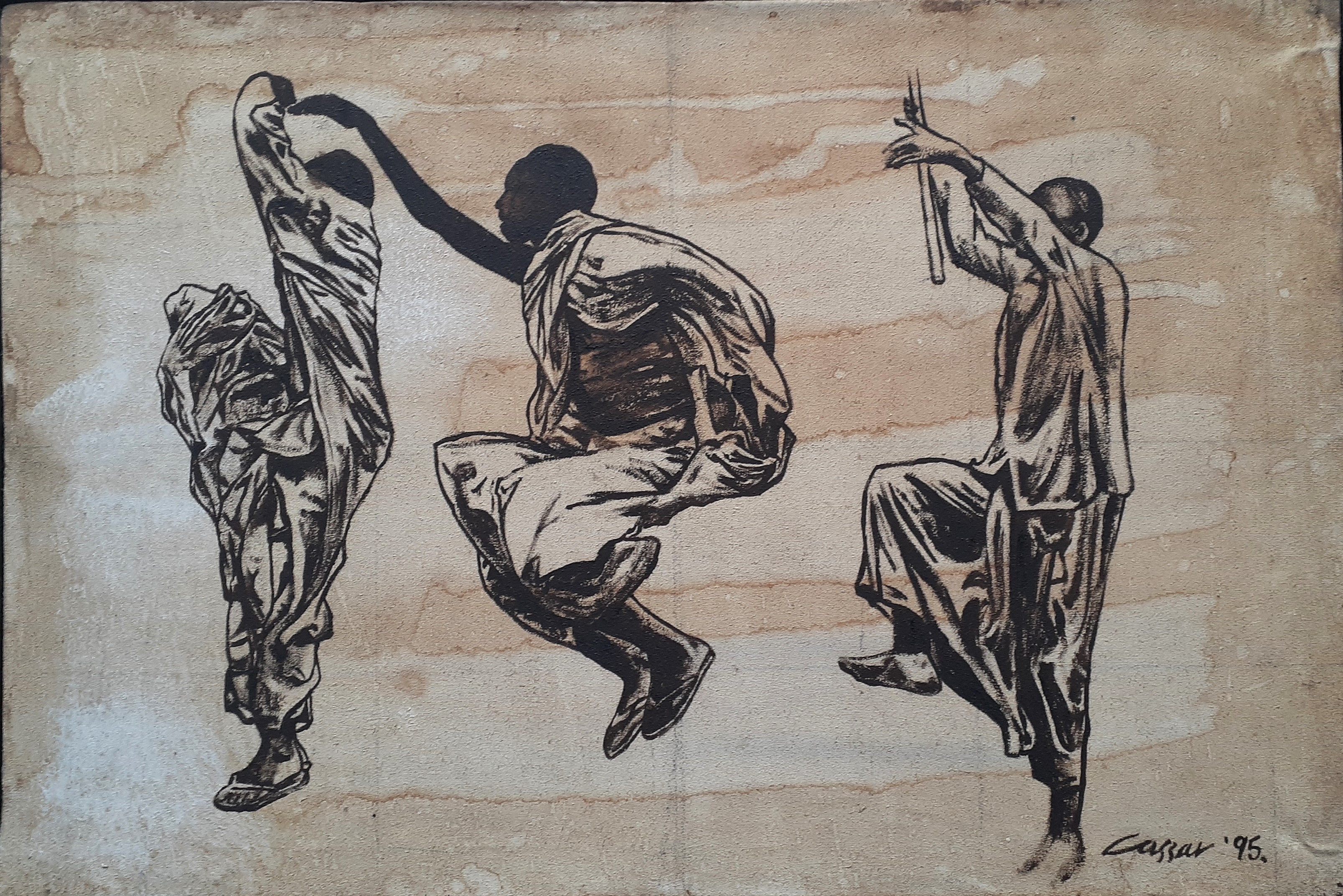 African Dance: Oil on Canvas, 29 x 39cm, signed, 1995