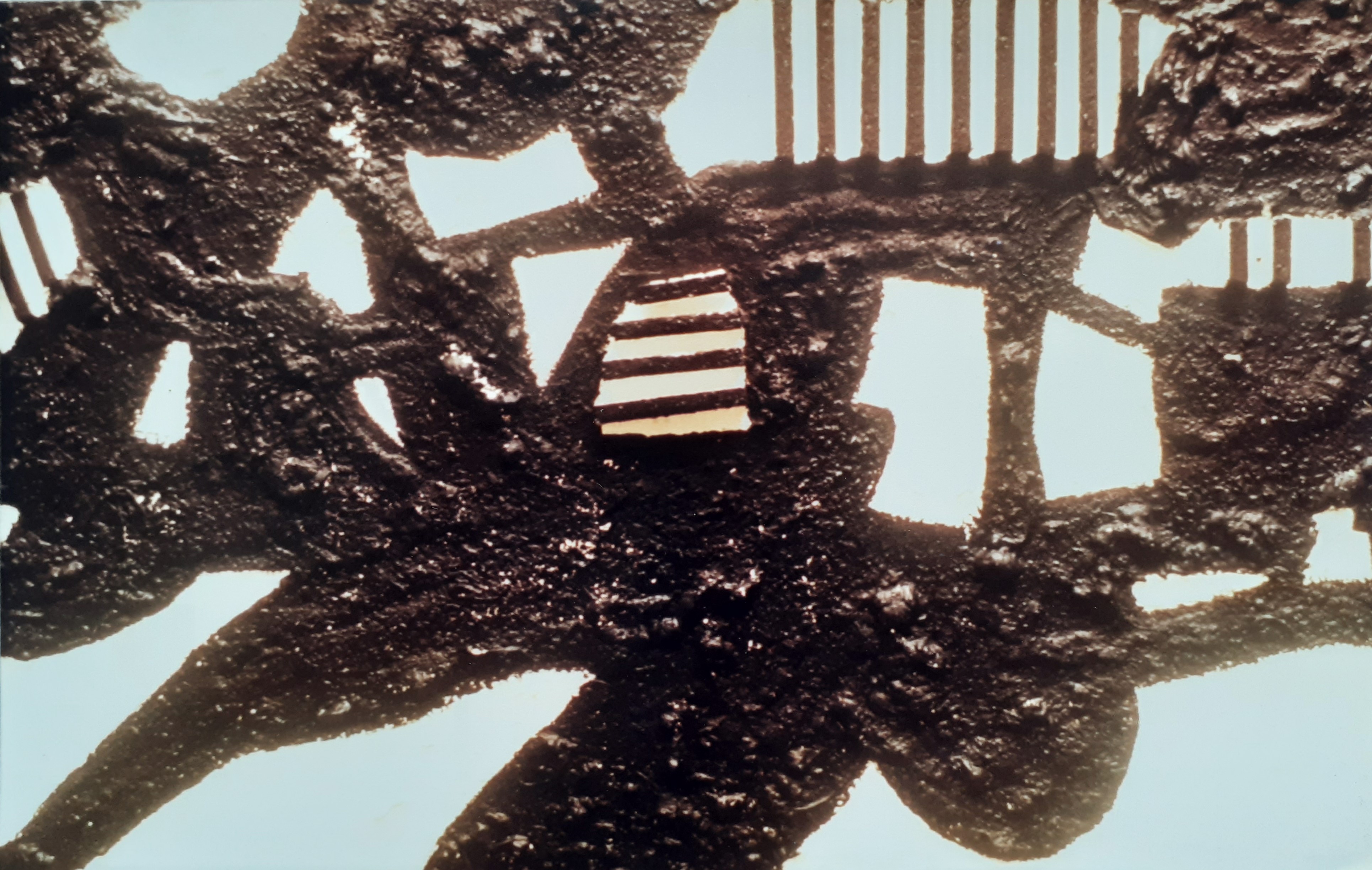 Black & White Relief: Oil & Cement on Panel, 35 x 86cm, signed, 1986