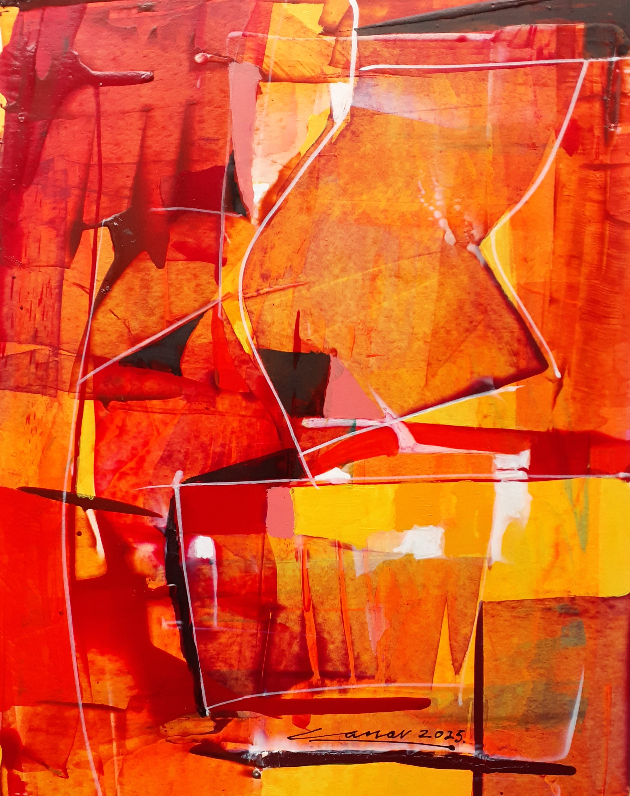 Composition in Red II: Acrylic on Paper 25 x 20cm, 2025