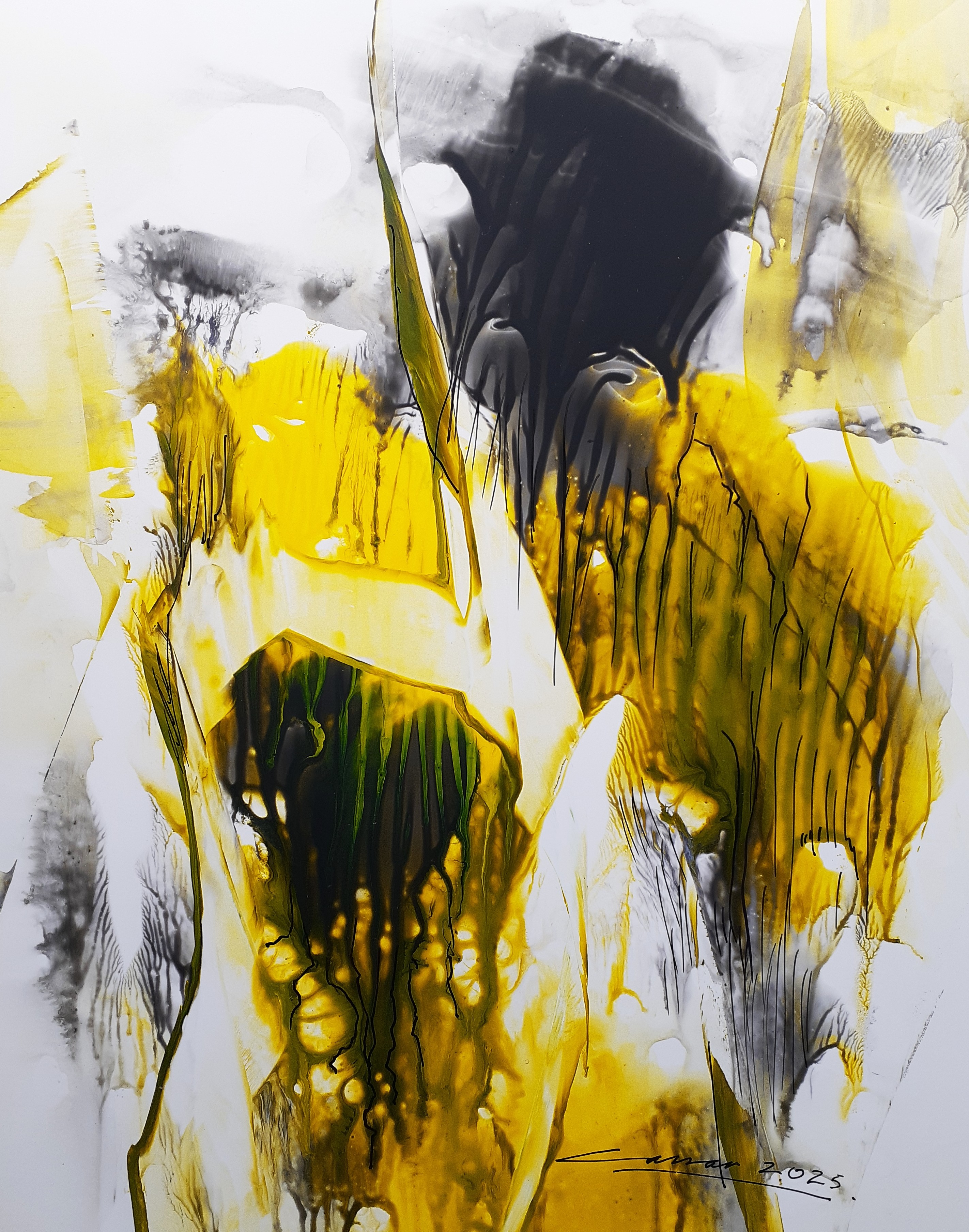 Composition in Yellow and Black I: Acrylic on Paper, 25 x 20cm, 2025