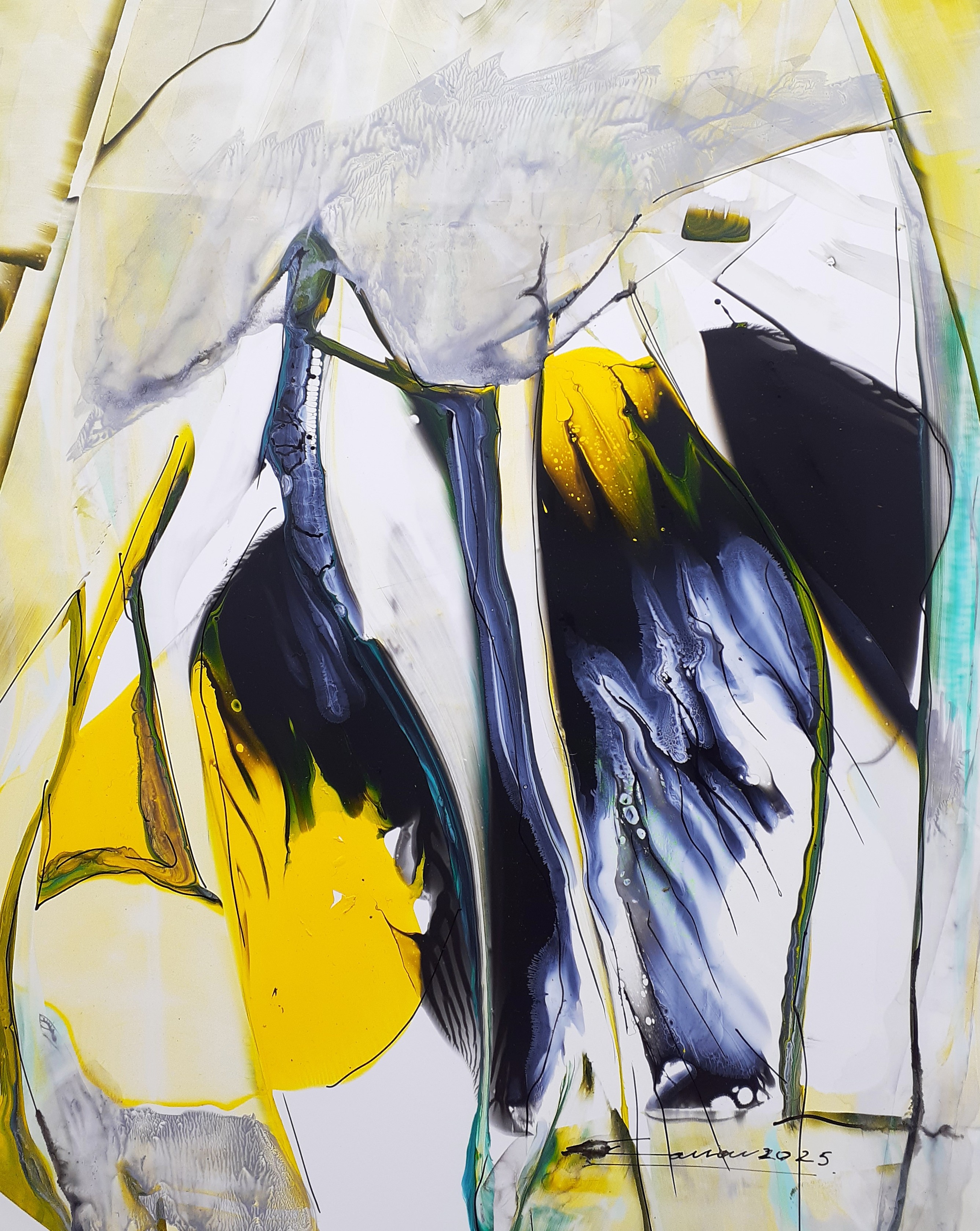 Composition in Yellow and Black II: Acrylic on Paper, 25 x 20cm, 2025