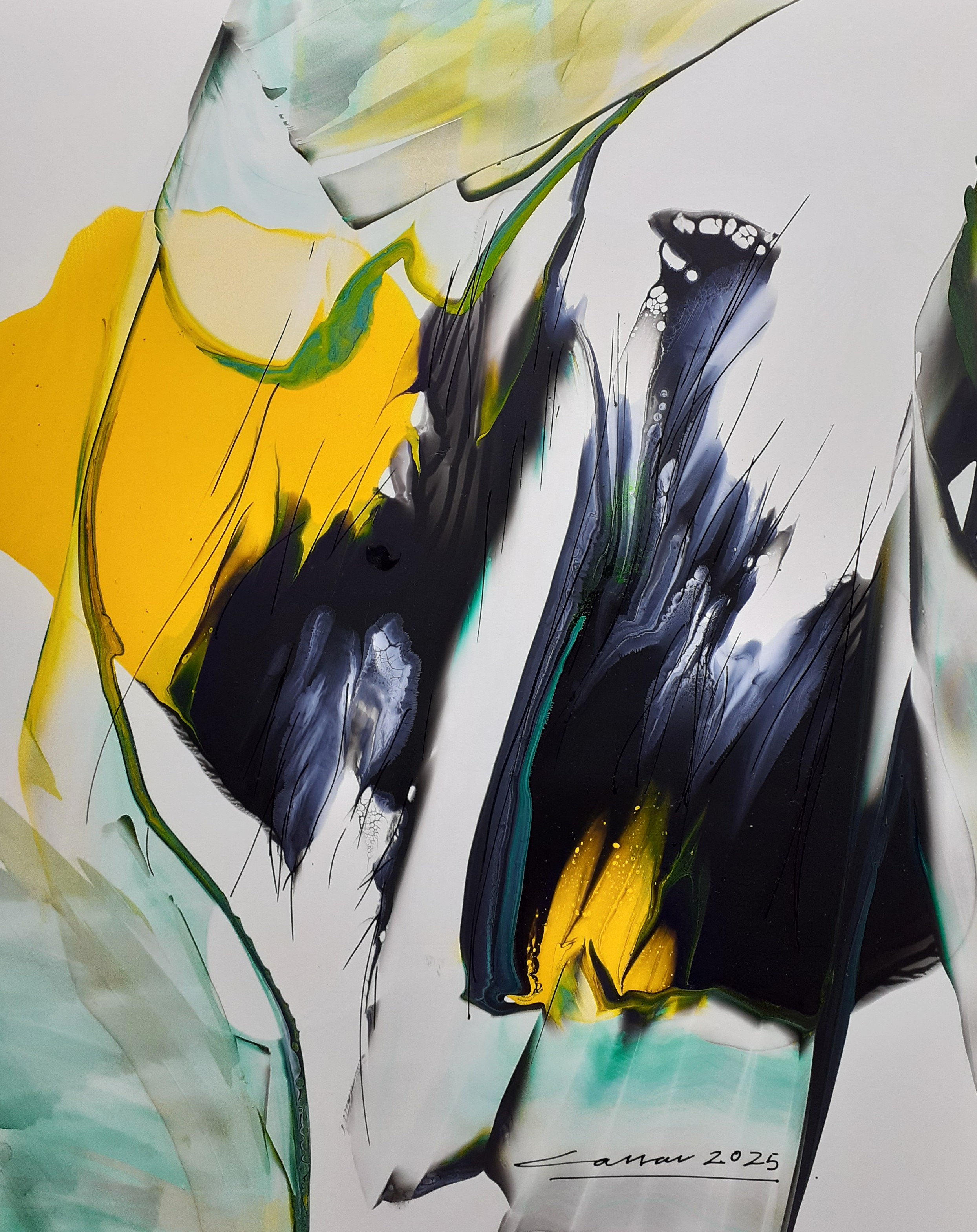 Composition in Yellow and Black III: Acrylic on Paper 25 x 20cm, 2025