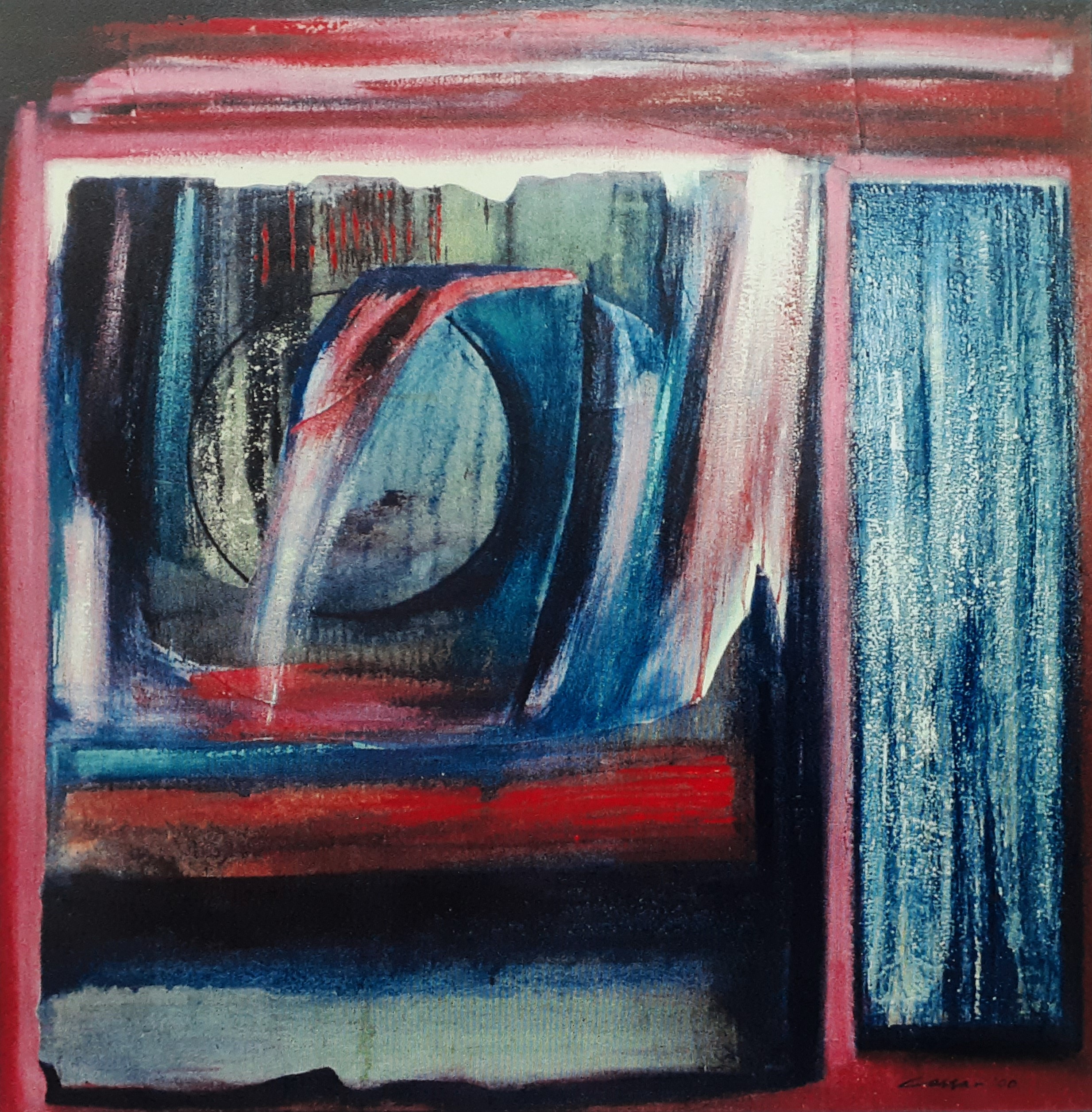 Composition with Split Circle II: Oil & Collage on Canvas, 112 x 112cm, signed, 2000