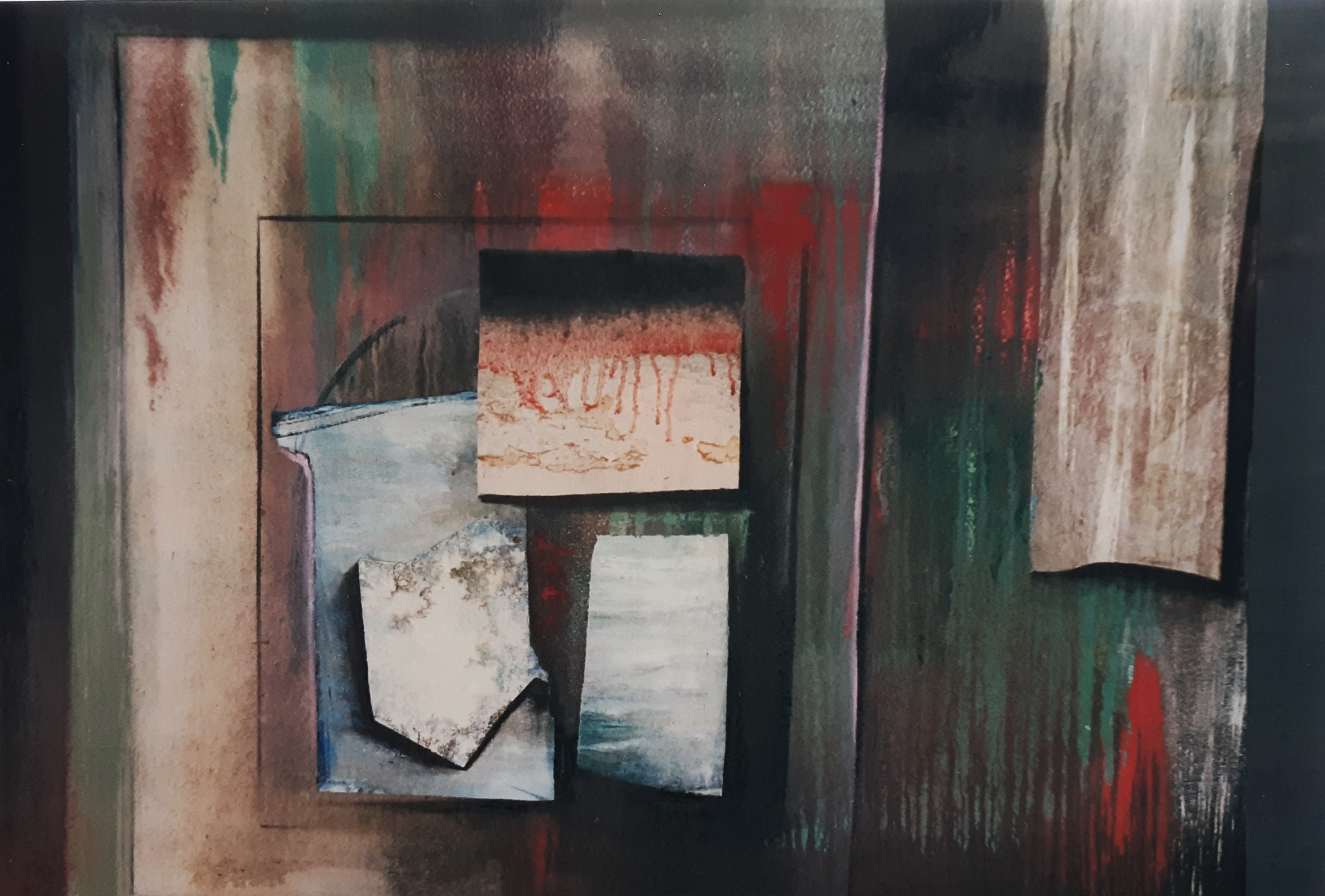 Geometrical Composition: Oil & Collage on Canvas, 77 x 90cm, signed, 1998