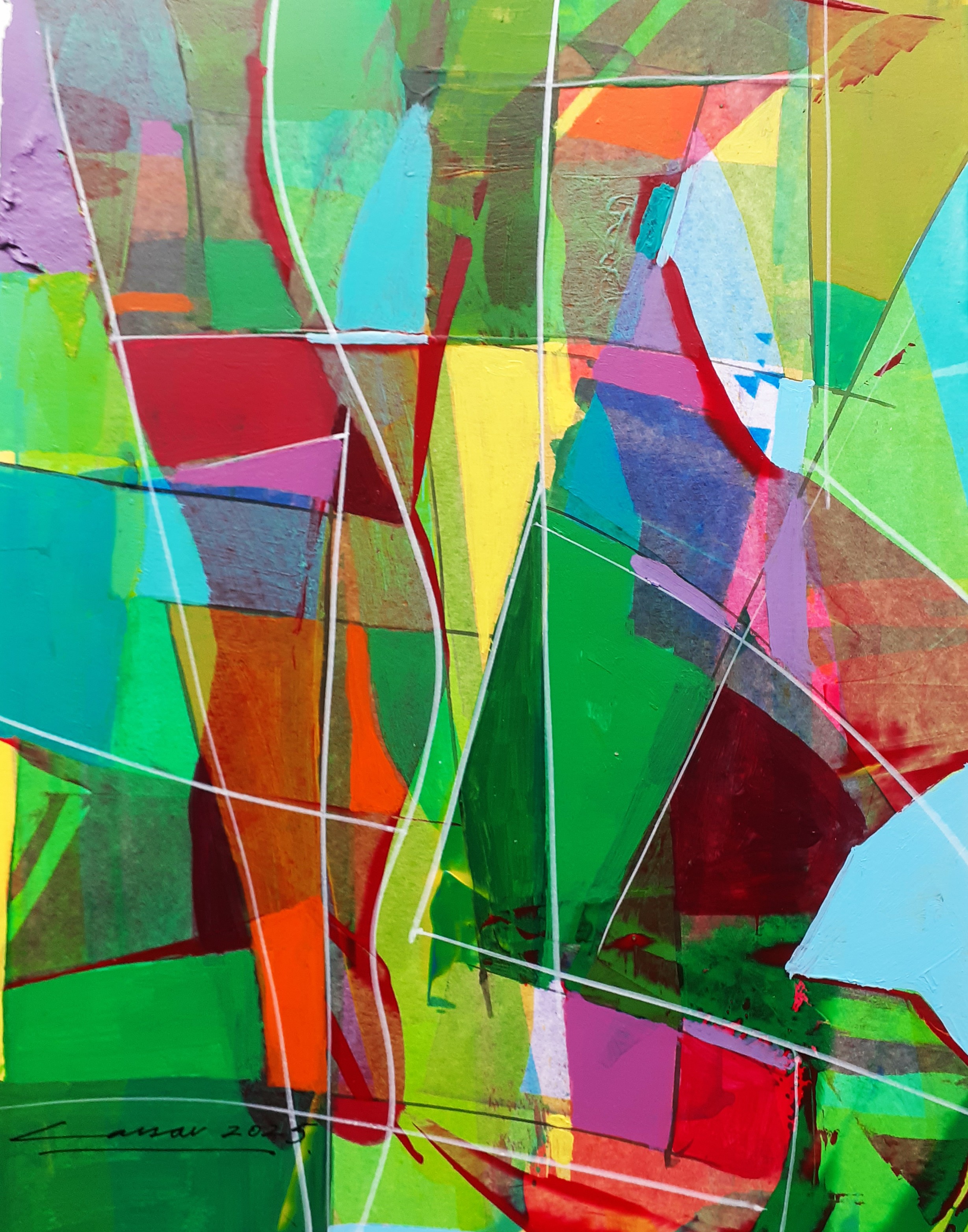 Green Composition I: Acrylic on Paper, 25 x 20cm, 2025