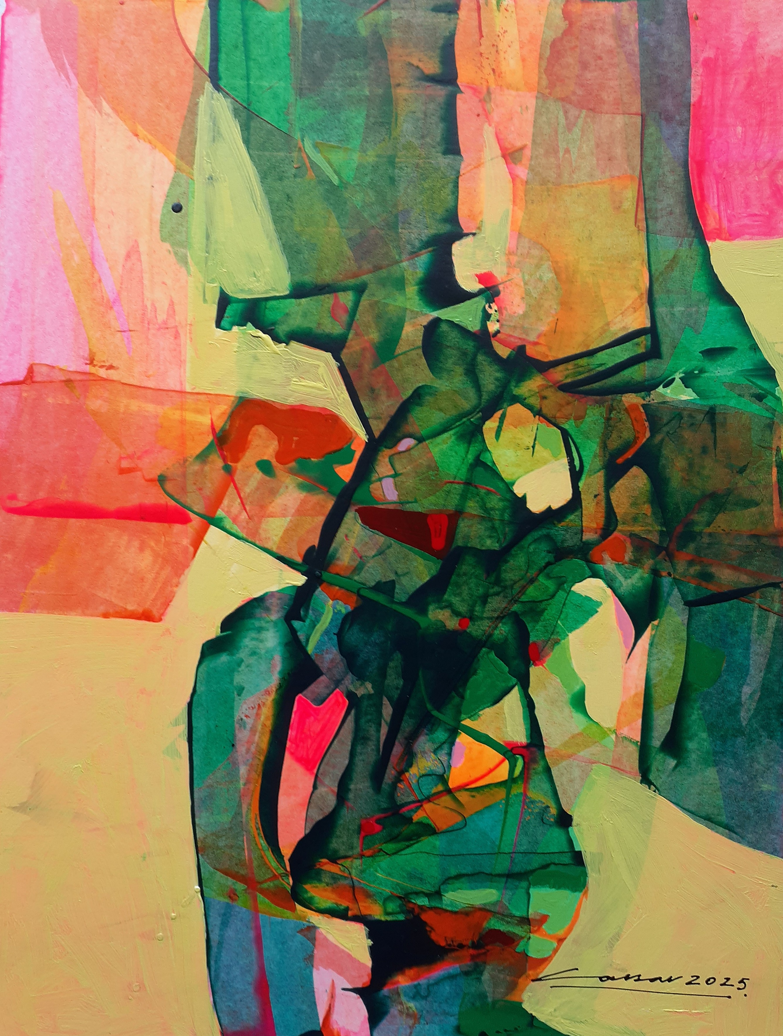 Green Composition II: Acrylic on Paper, 25 x 20cm, 2025