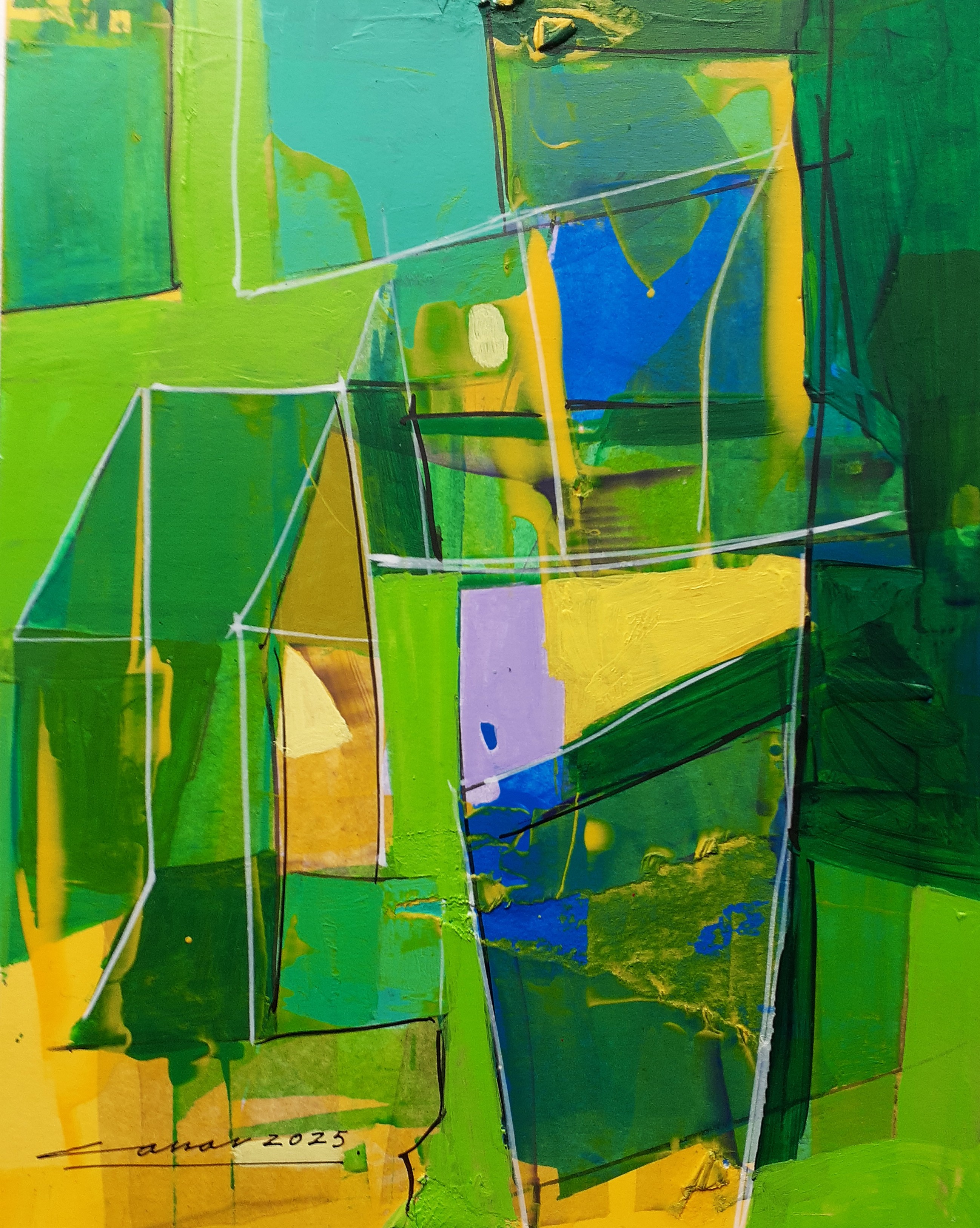 Green Composition III: Acrylic on Paper, 25 x 20cm, 2025