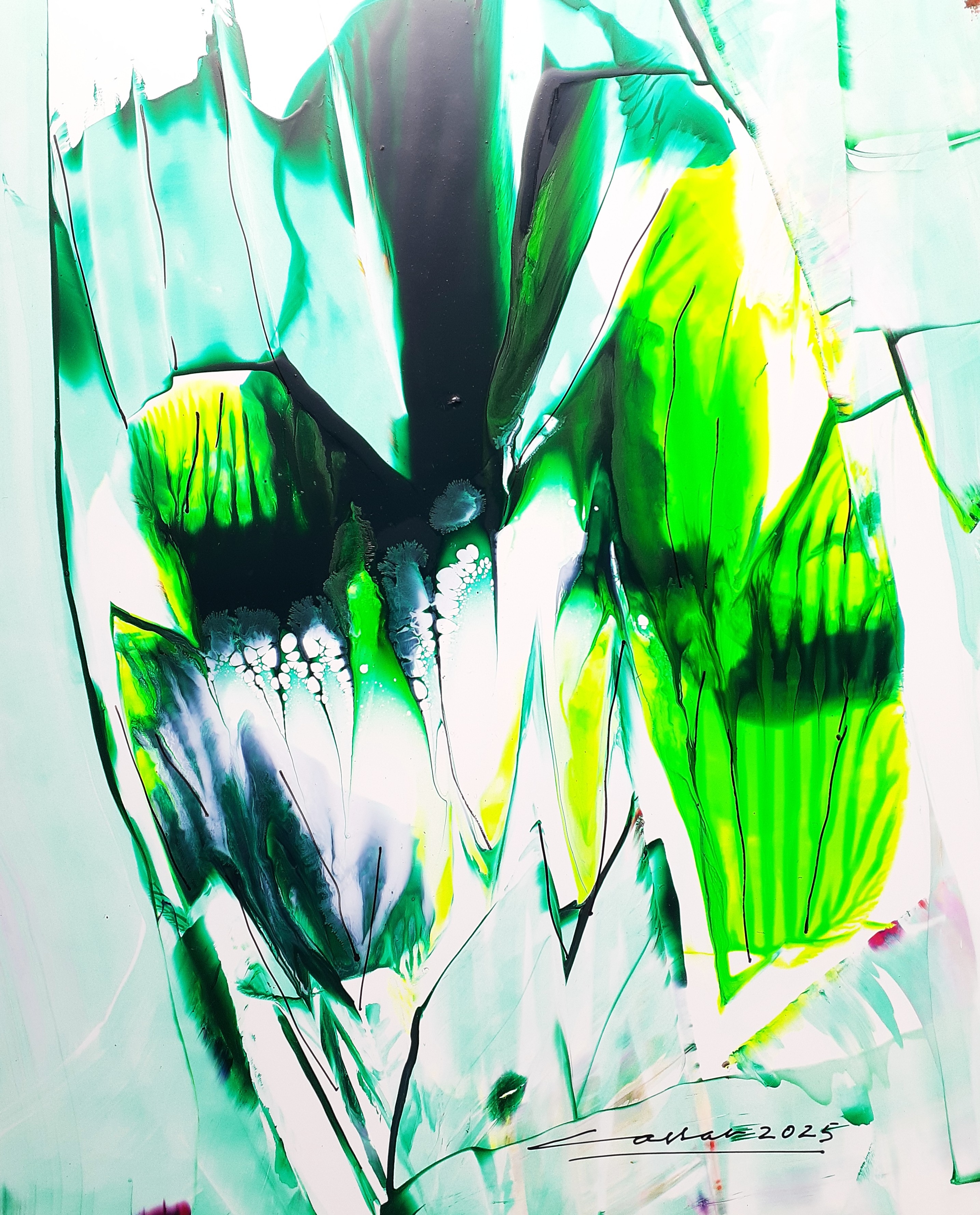 Green Composition IV: Acrylic on Paper, 25 x 20cm, 2025