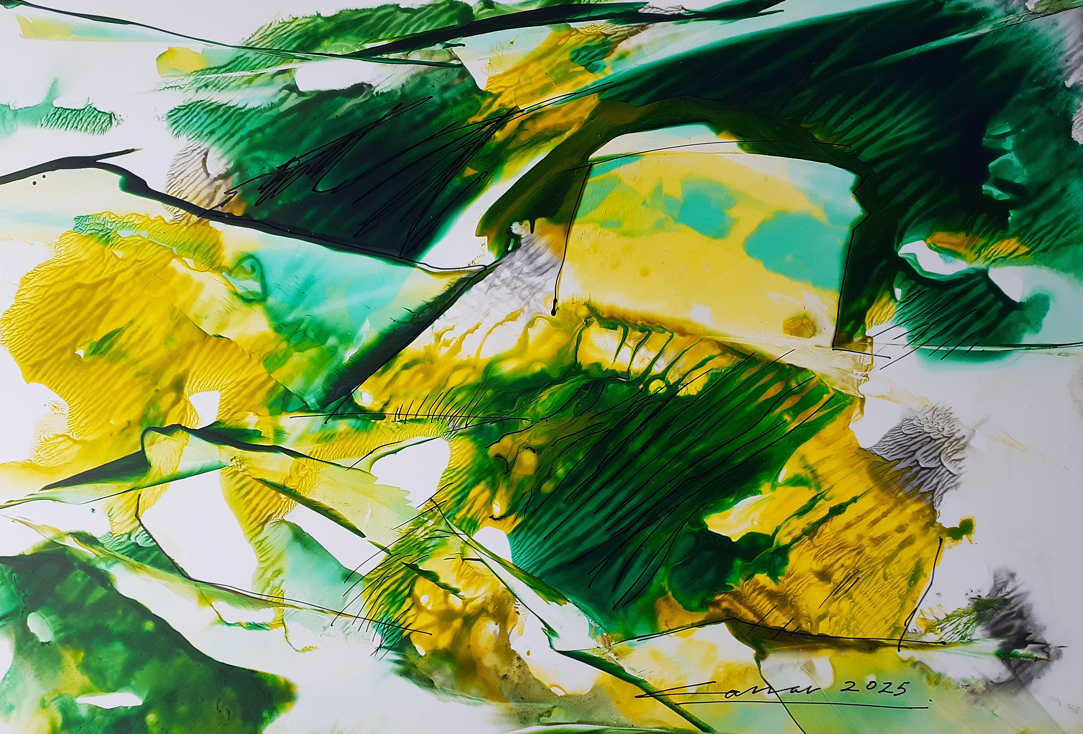 Green Composition VI: Acrylic on Paper, 25 x 20cm, 2025