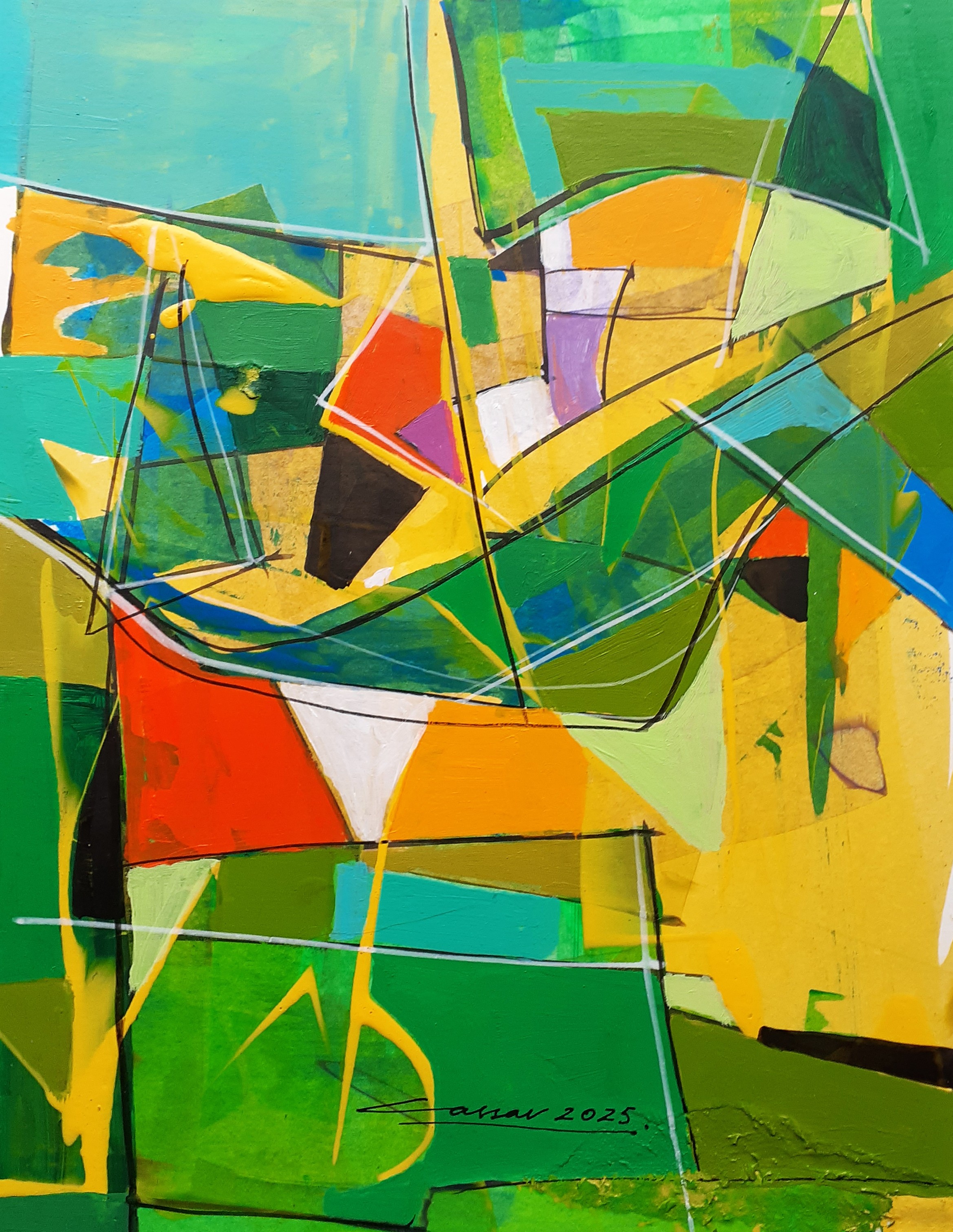 Green and Yellow Composition: Acrylic on Paper, 25 x 20cm, 2025