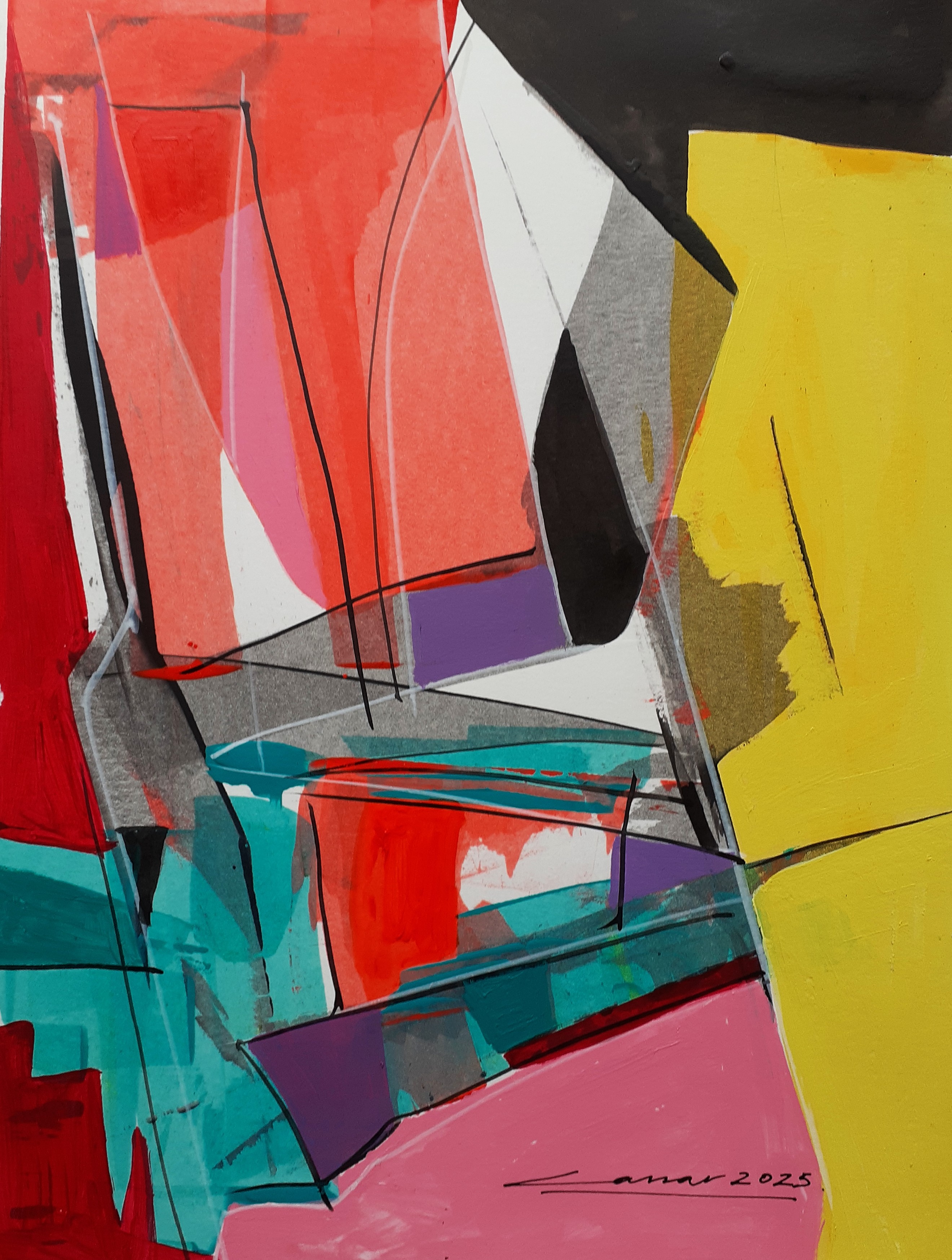 Intruding Yellow: Acrylic on Paper, 25 x 20cm, 2025
