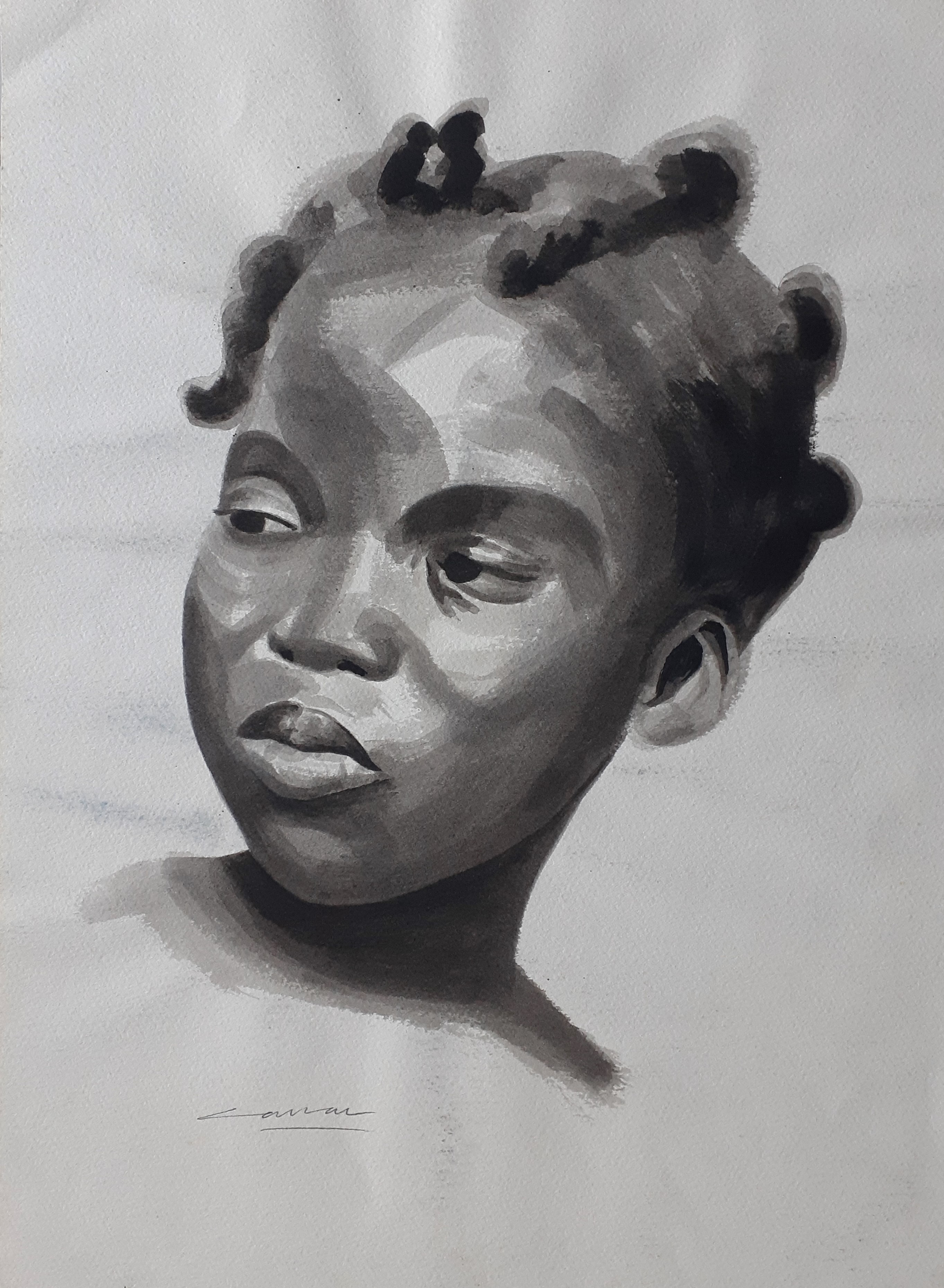 Kenyan Girl: Ink & Wash, 45 x 33cm, signed, undated