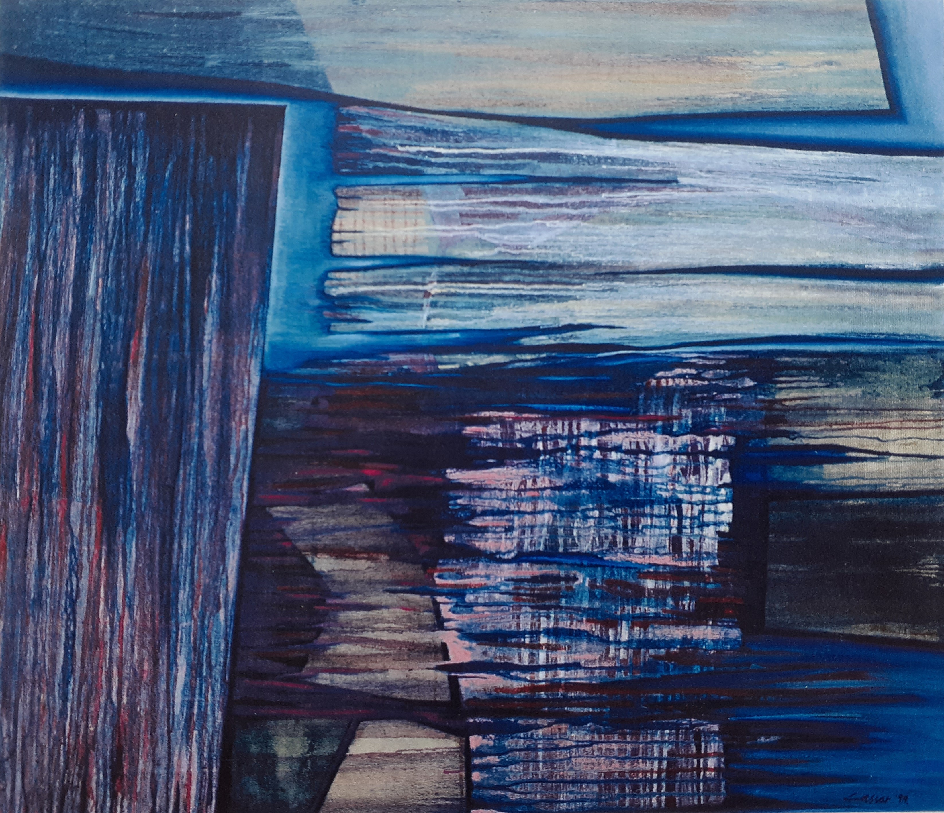 Land, Sea and Sky: Oil on Canvas 92 x 107cm, signed, 1999