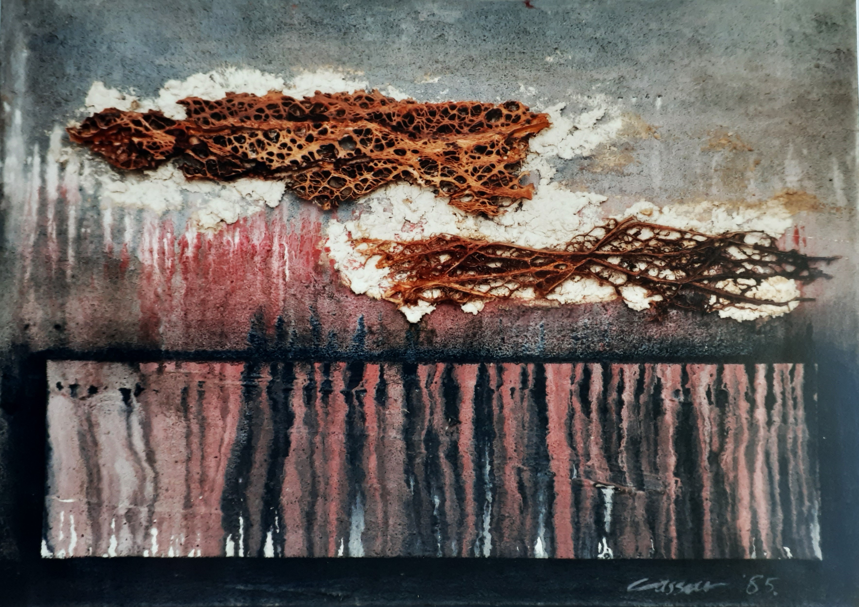 Landscape: Oil, Prickly Pear, White Cement & Fibre-Glass on Canvas, 31 x 44cm, signed, 1985