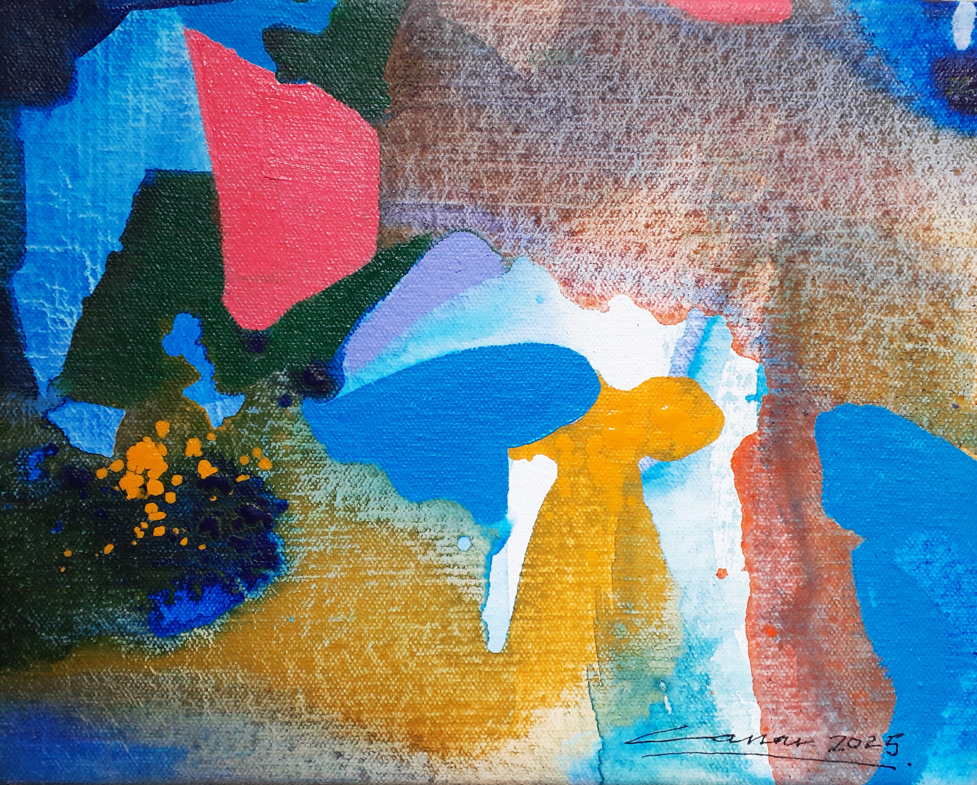 Light Blue in the Middle: Acrylic on Canvas, 20 x 25cm, 2025