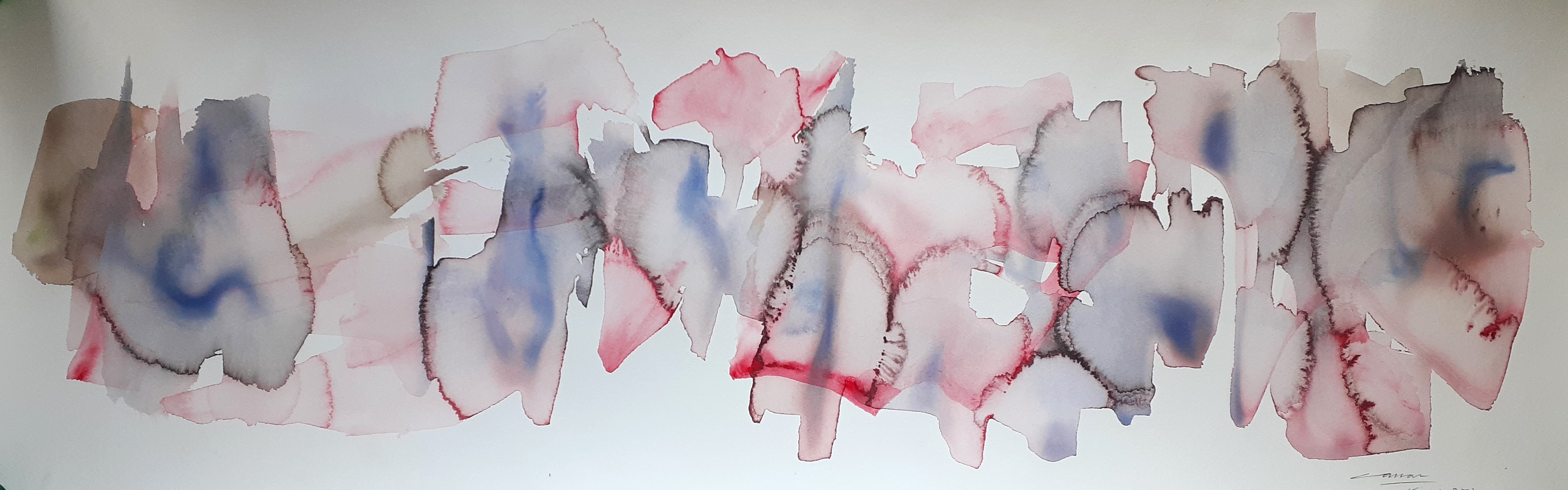 Linear Composition in Pink and Blue: Watercolour, signed, undated