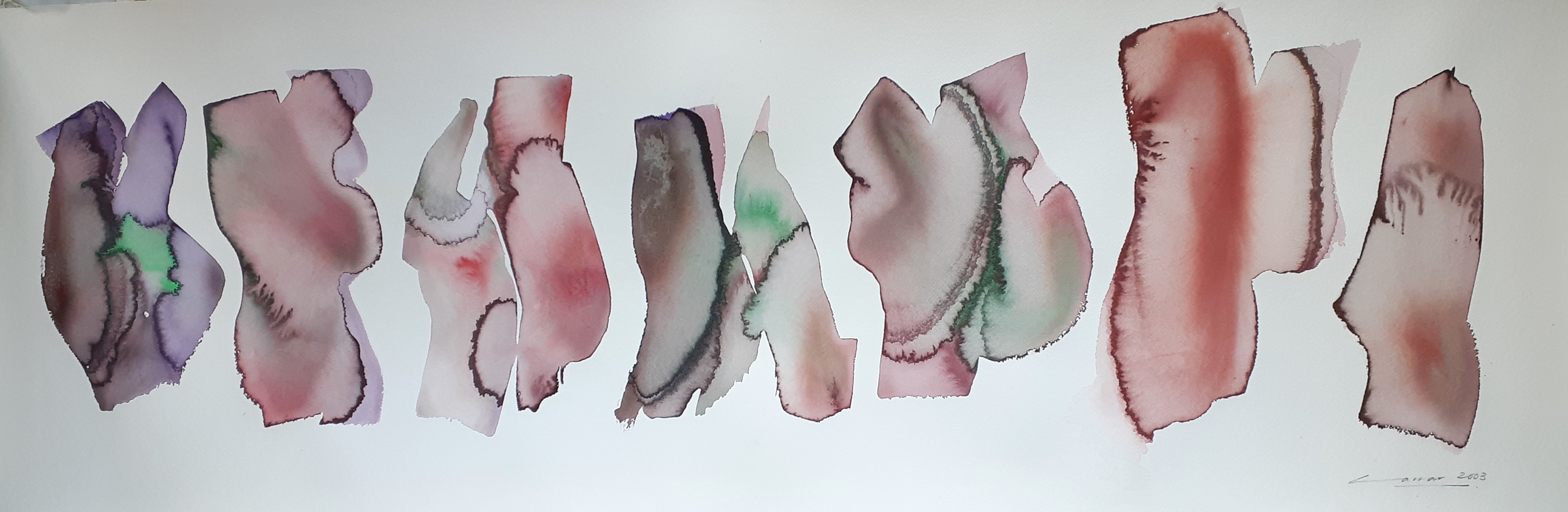 Lined-Up: Watercolor, 35 x 58cm, signed, 2003