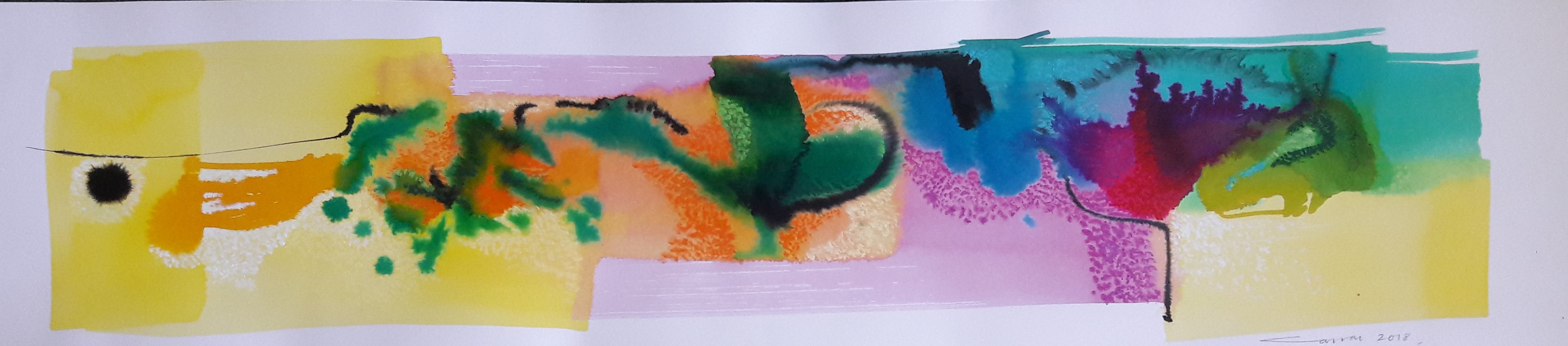 Liquid Forms: India Ink on Paper, 22 x 101cm, signed, 2018