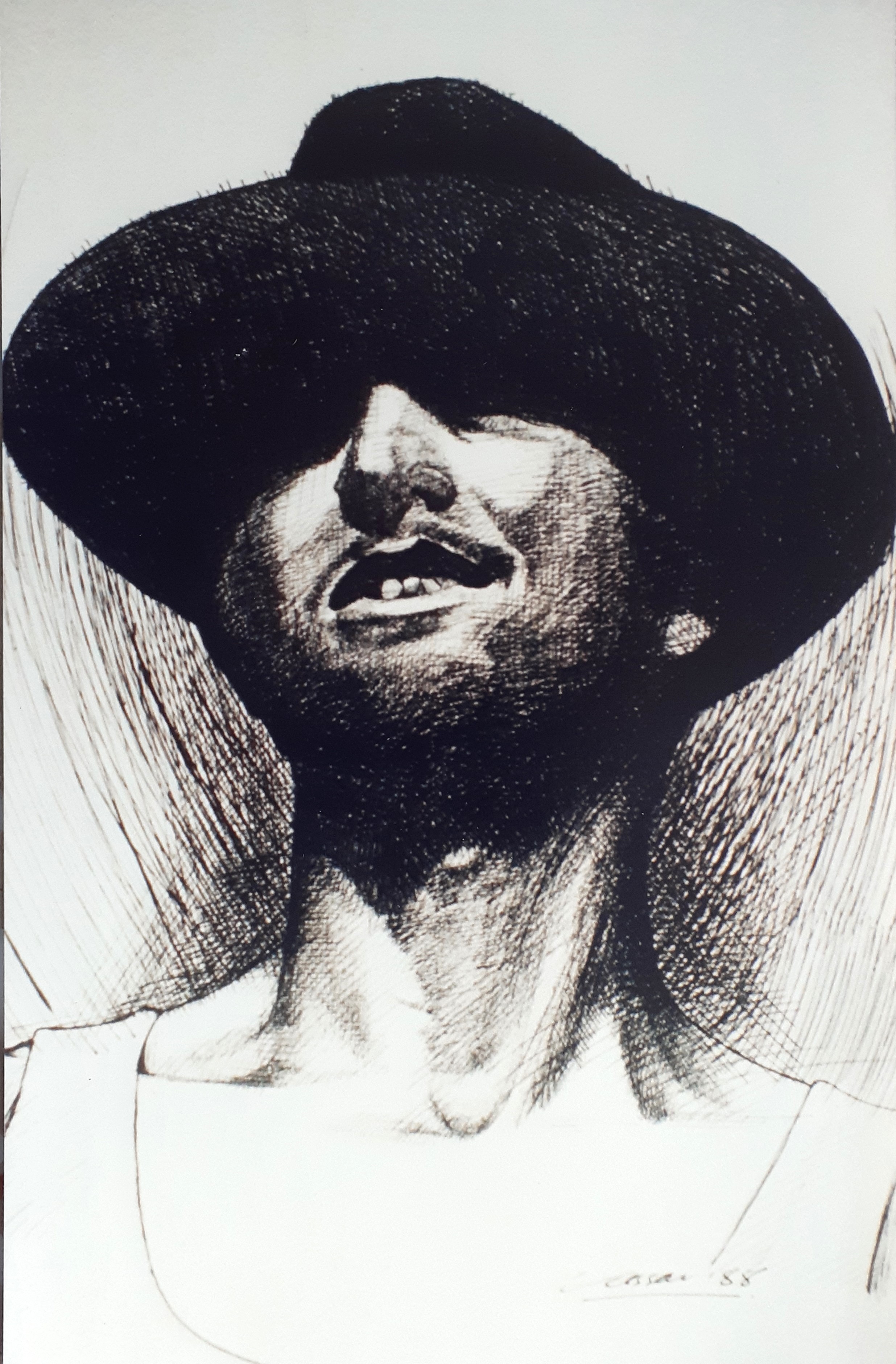 Man with Hat: Pen & Ink, 40 x 24cm, signed, 1988