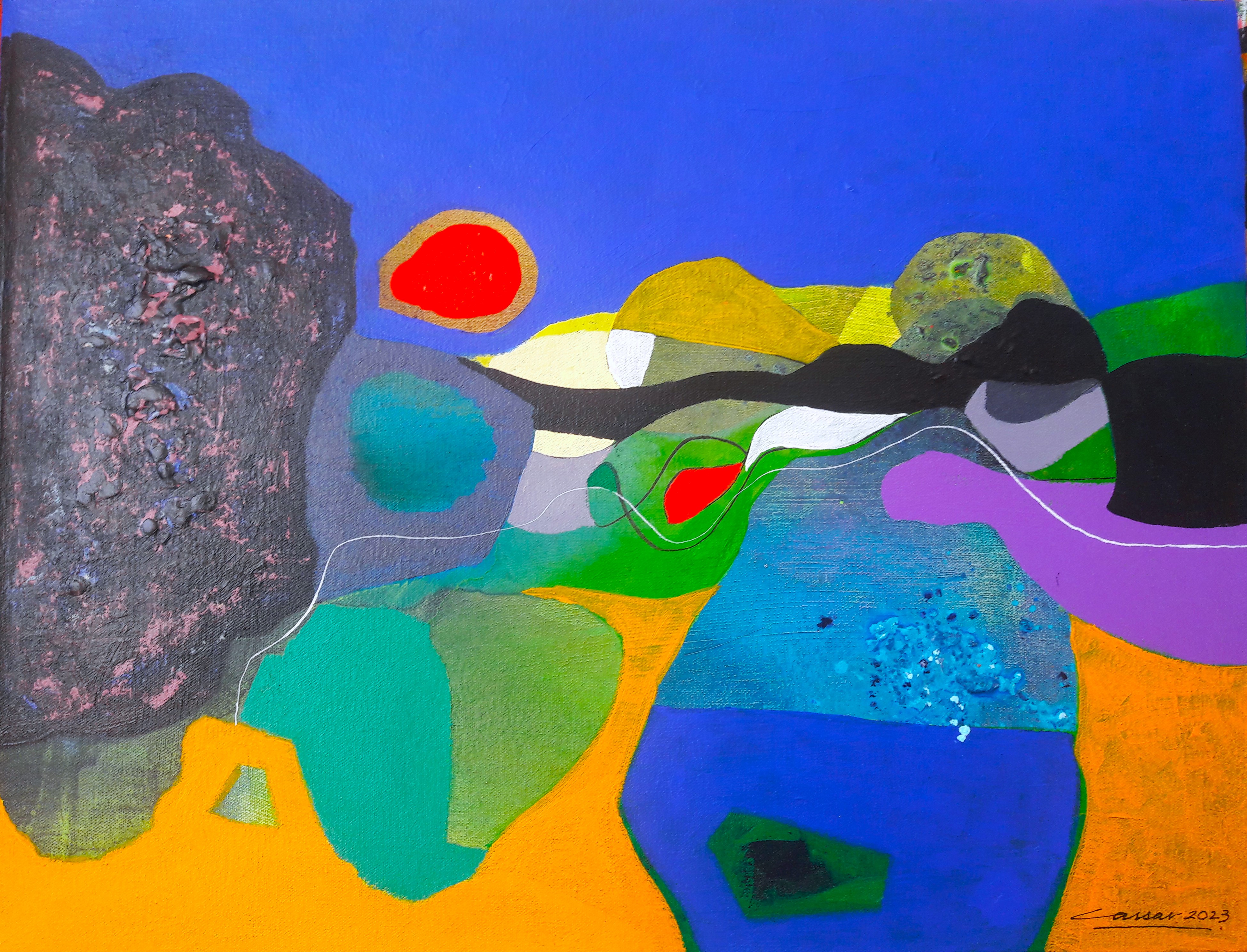 Mediterranean Landscape: Acrylic on Canvas, 43 x 55cms, 2023