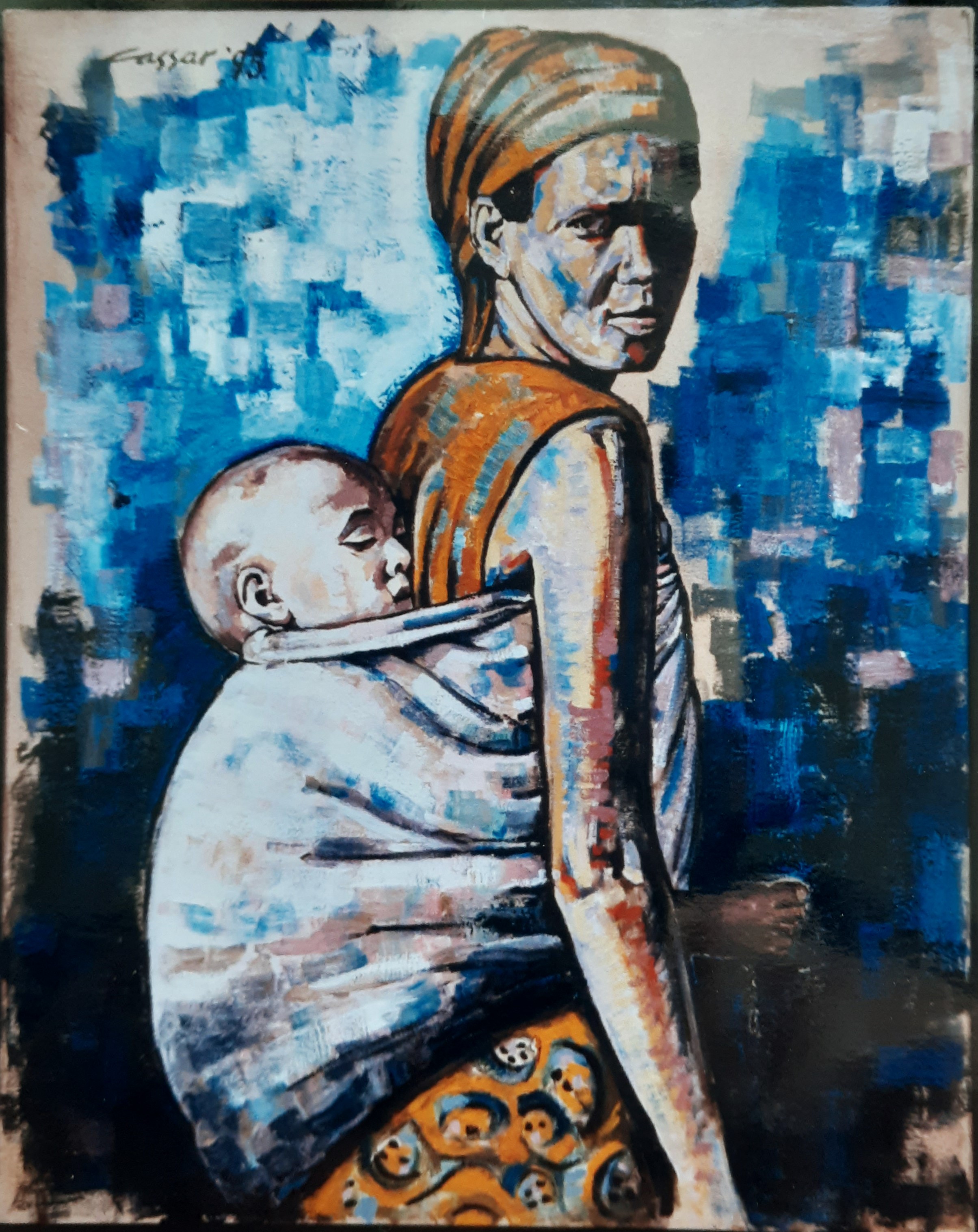 Mother and Child: Oil on Canvas, 112 x 50cm, signed, 1995