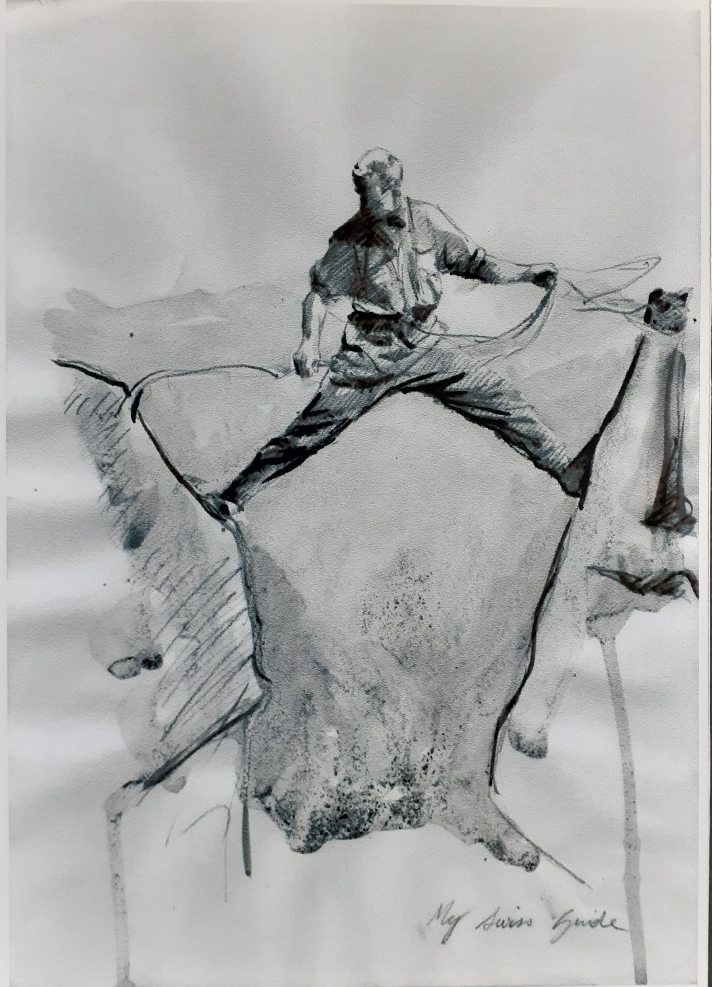 My Swiss Guide: Pencil, Ink & Wash, 42 x 30cm, Signed, Undated