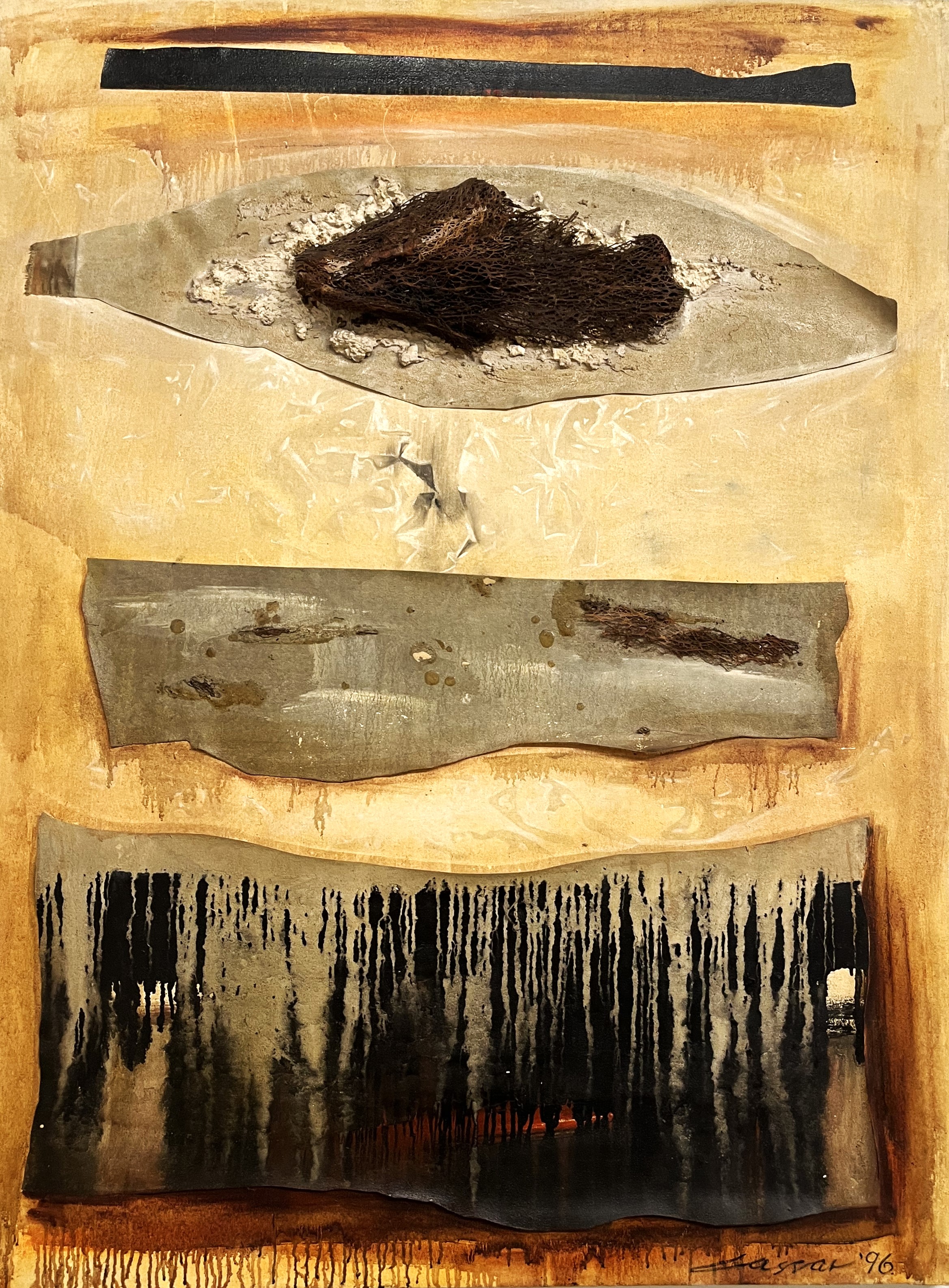 Natura Morta: Oil, White Cement, Prickly Pear Fibres, Collage & Fibre-Glass on Canvas, 120 x 96 cm, signed, 1996