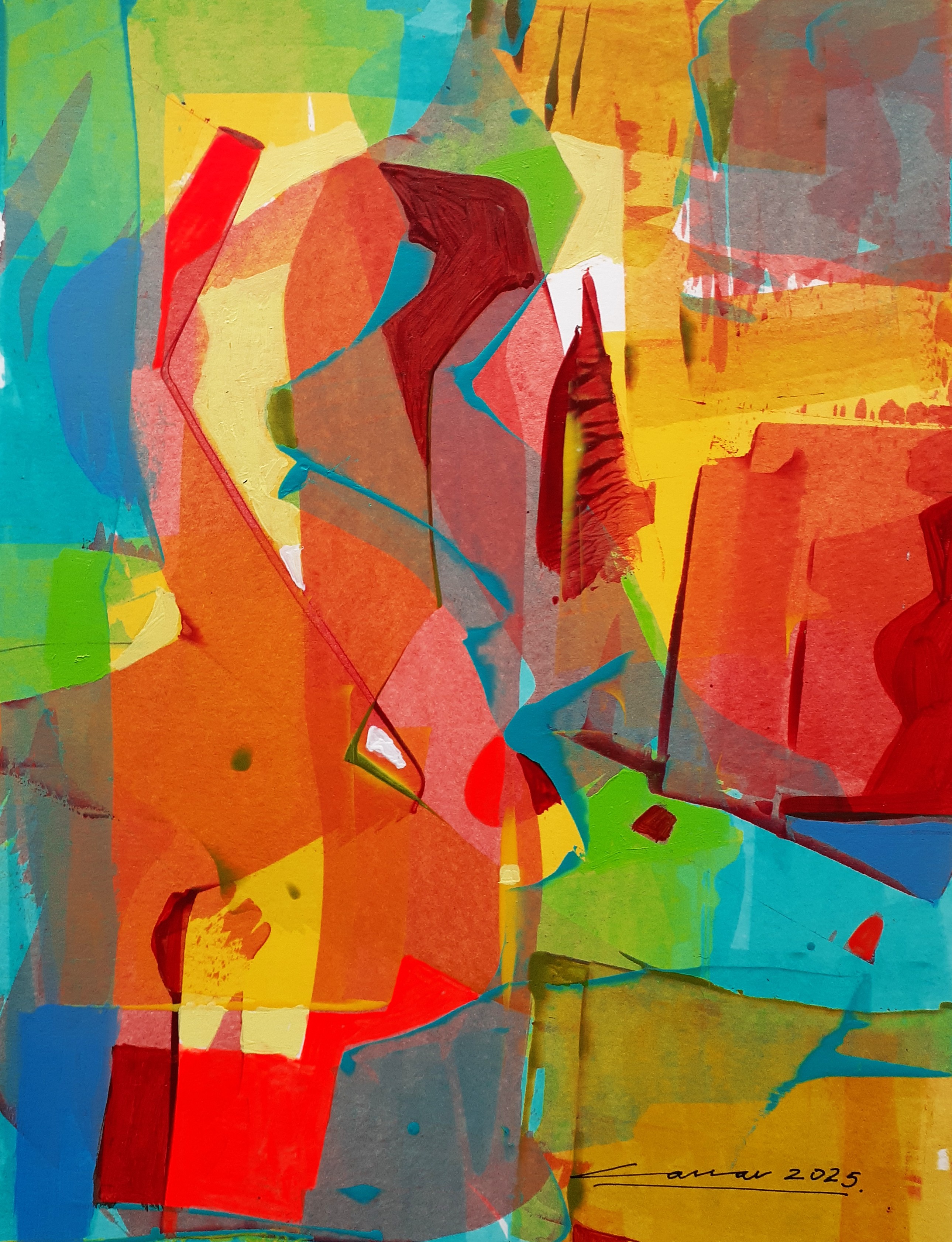 Overlapping Forms: Acrylic on Paper, 25 x 20cm, 2025