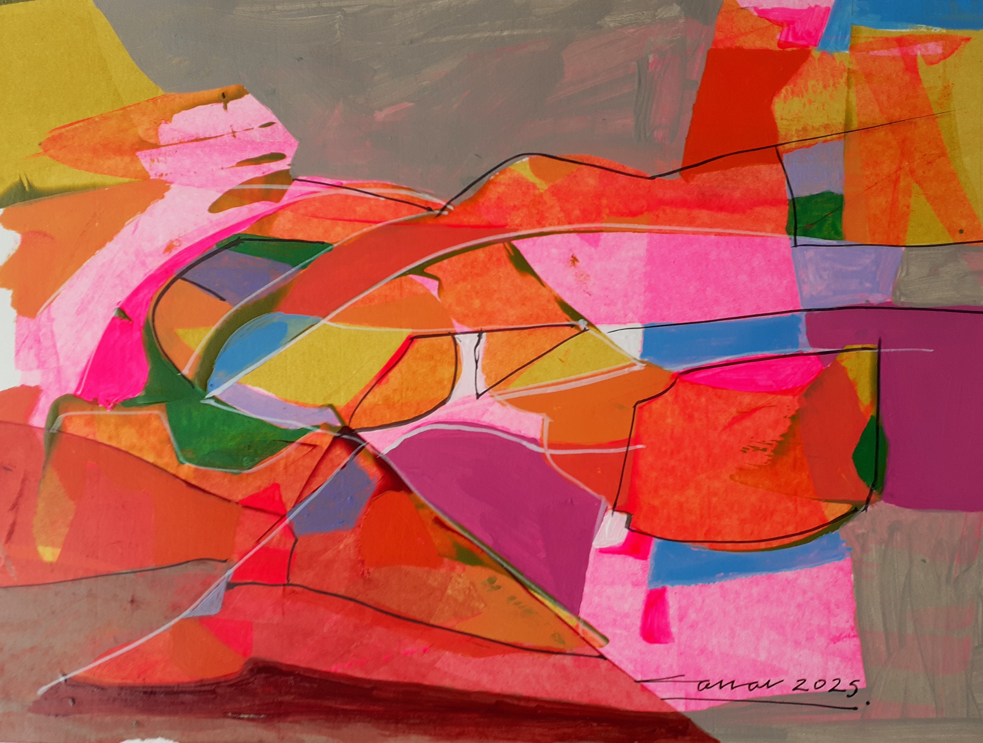 Pink and Orange Landscape: Acrylic on Paper, 20 x 25cm, 2025