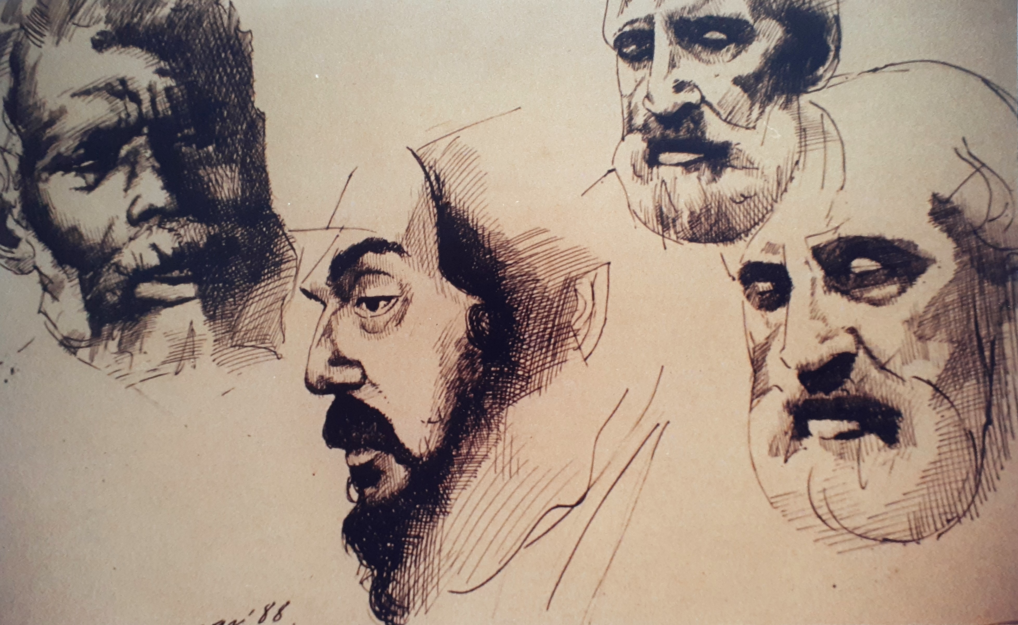 Portrait Studies: Pen & Ink, 24 x 35cm signed, 1988
