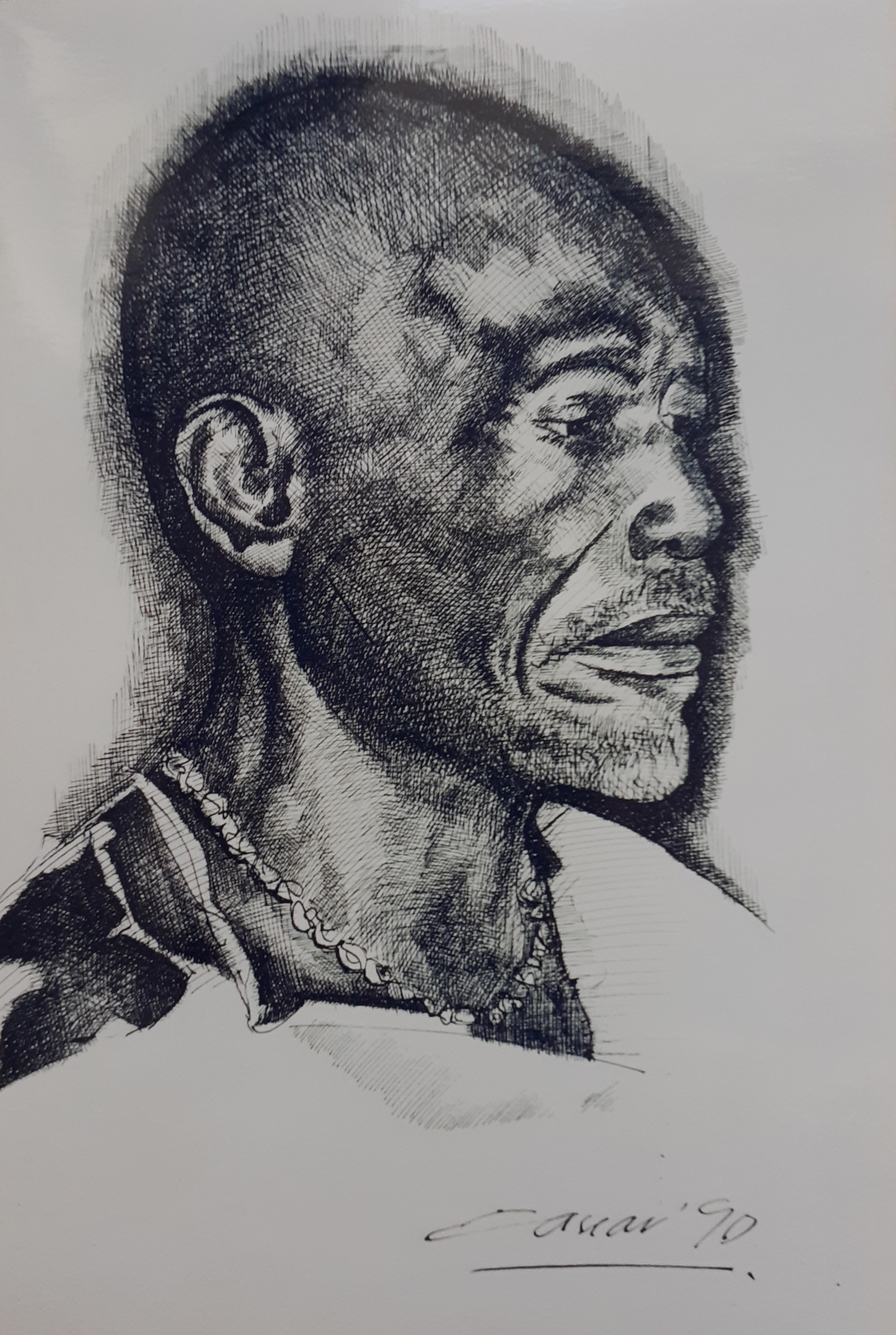 Portrait of a Man: Pen & Ink, 40 x 24cm, signed, 1990