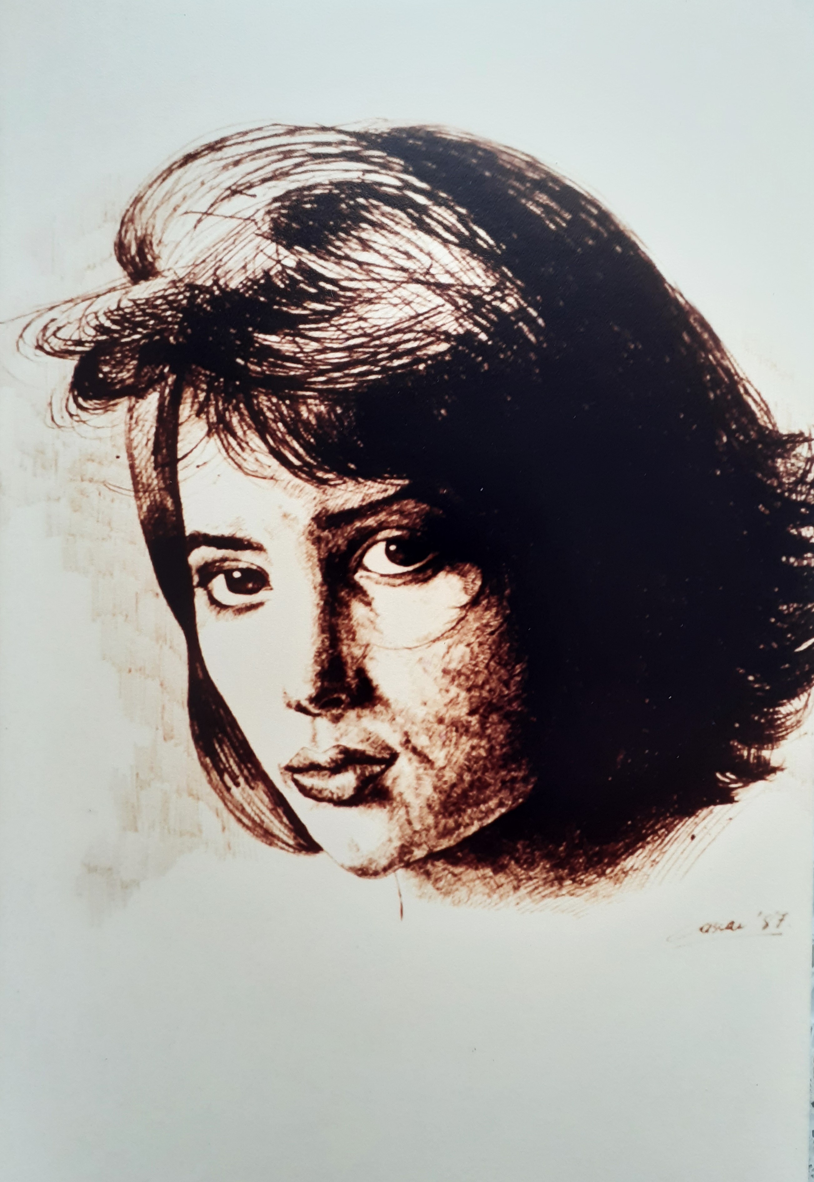 Portrait: Pen & Ink, 30 x 25cm, signed, 1987