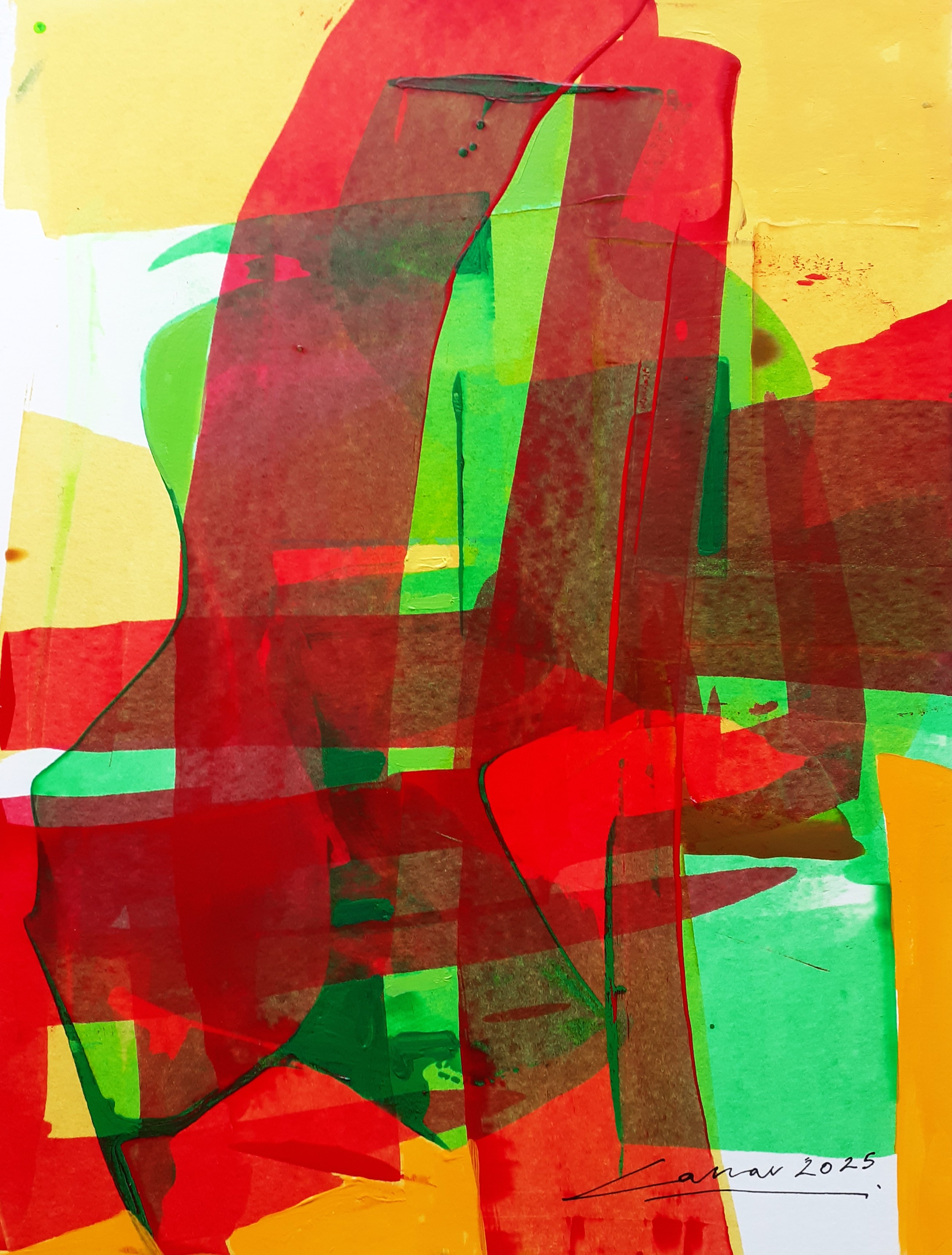 Red Composition I: Acrylic on Paper, 25 x 20cm, 2025