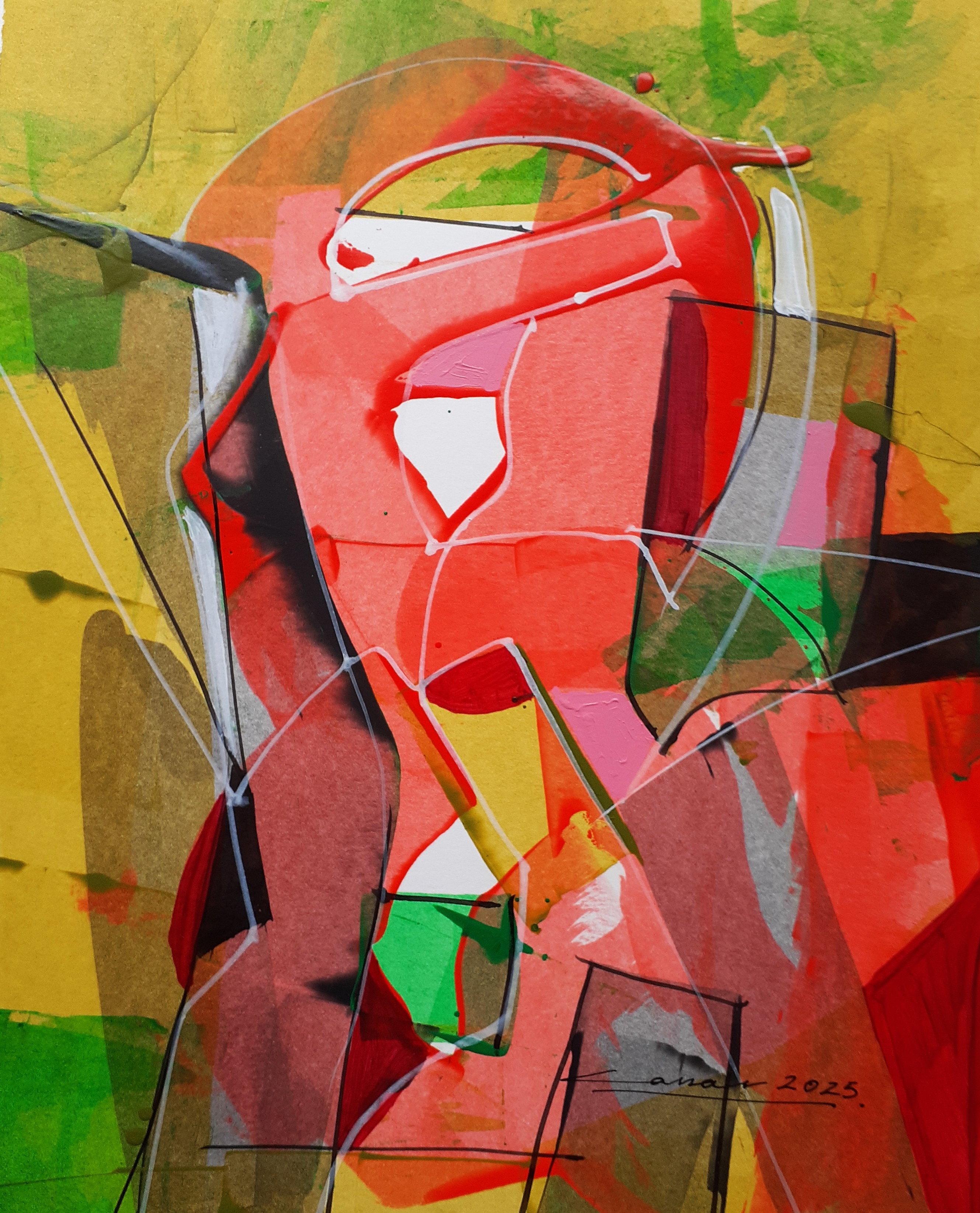Red Composition III: Acrylic on Paper, 25 x 20cm, 2025