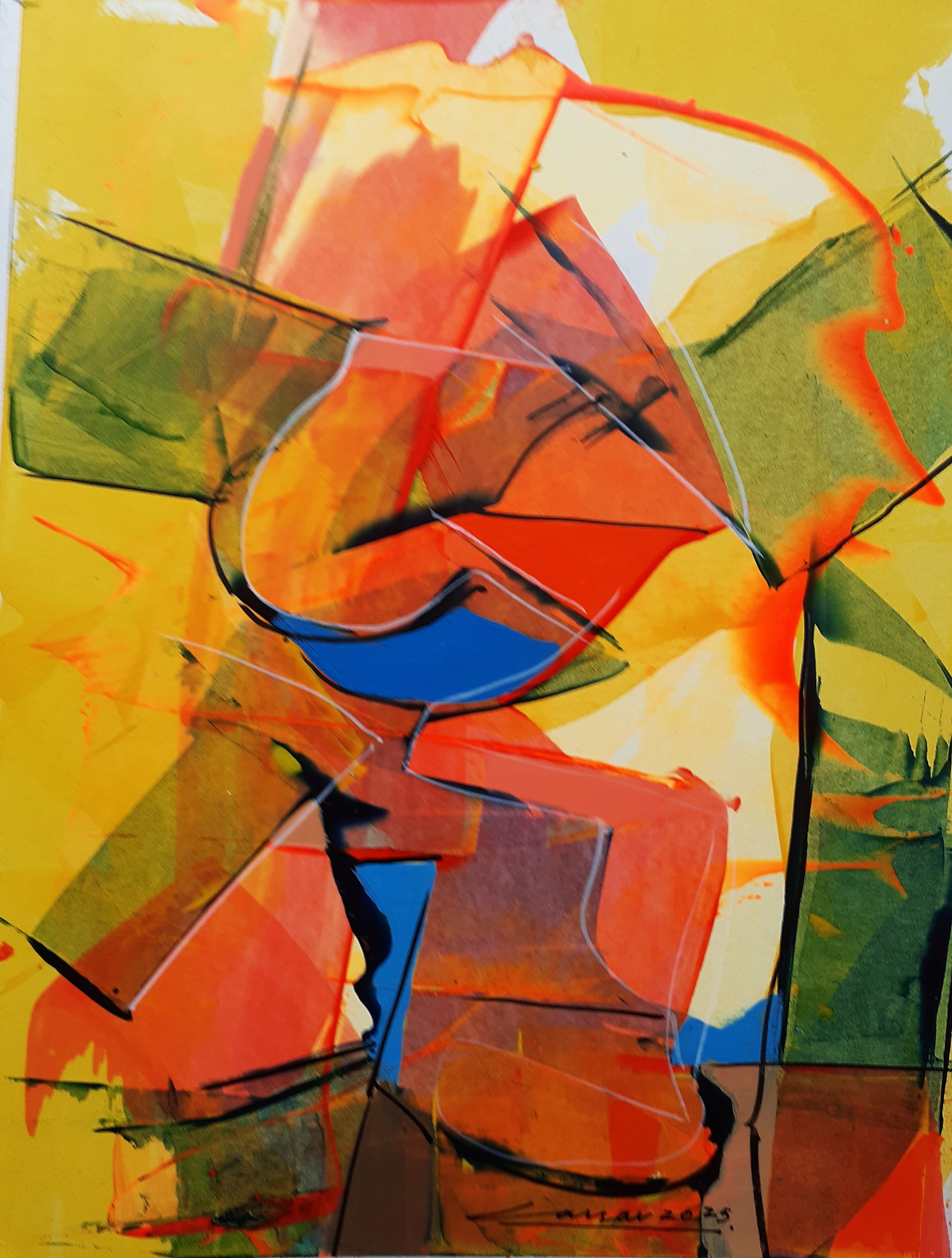 Red Composition V: Acrylic on Paper, 25 x 20cm, 2025