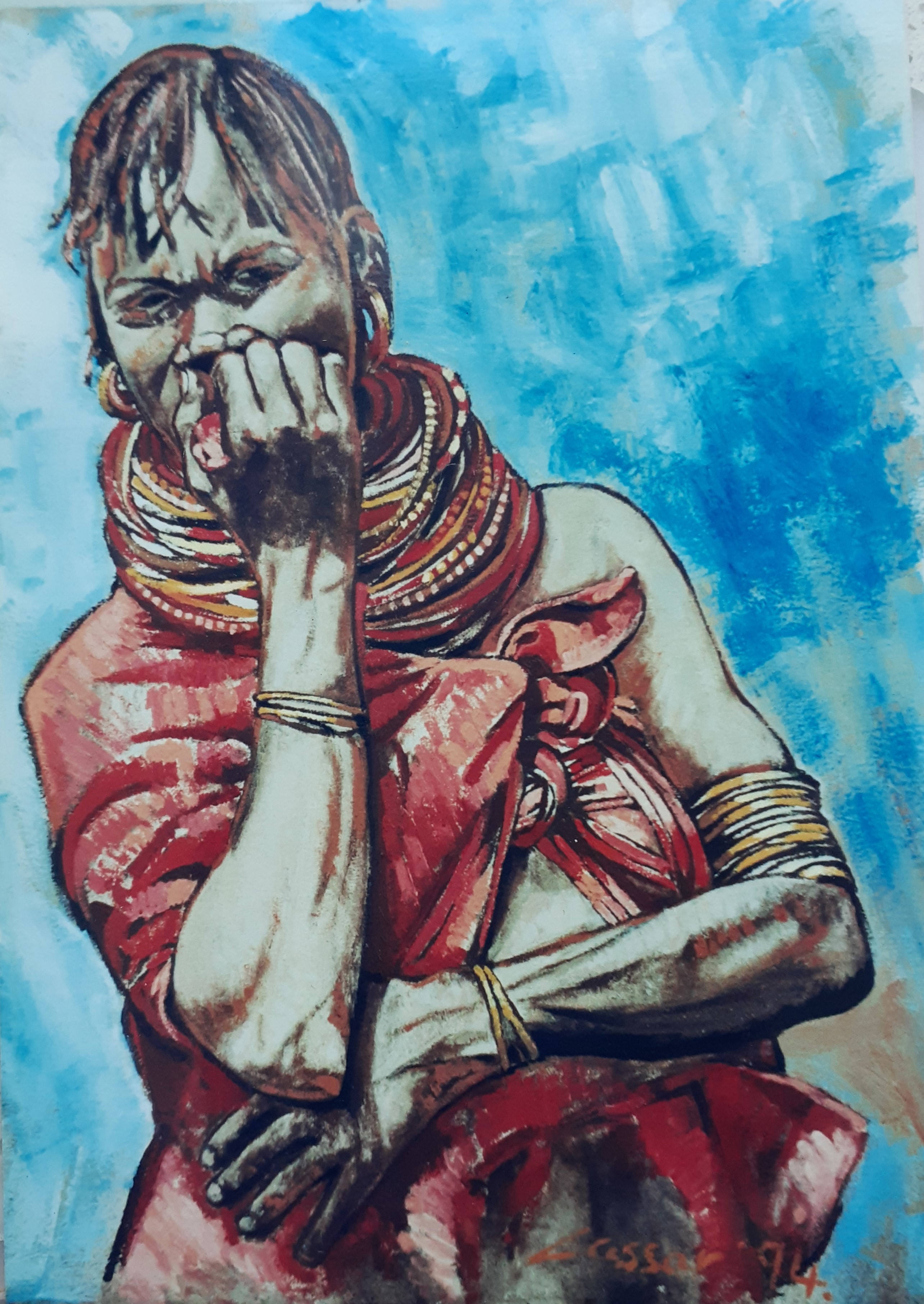 Samburu Woman: Oil on Canvas, 112 x 45cm, signed, 1994