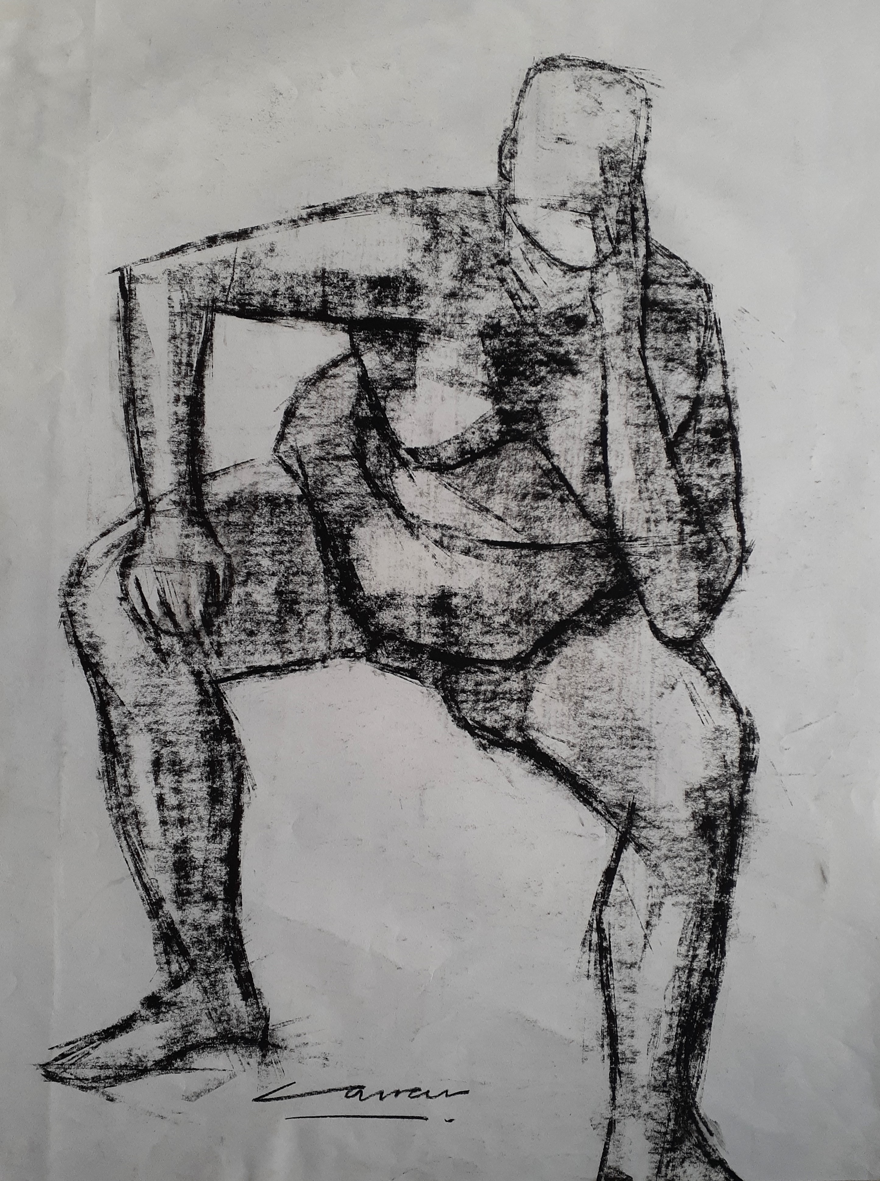 Seated Male Nude: Charcoal, 48 x 30cm, Signed, undated