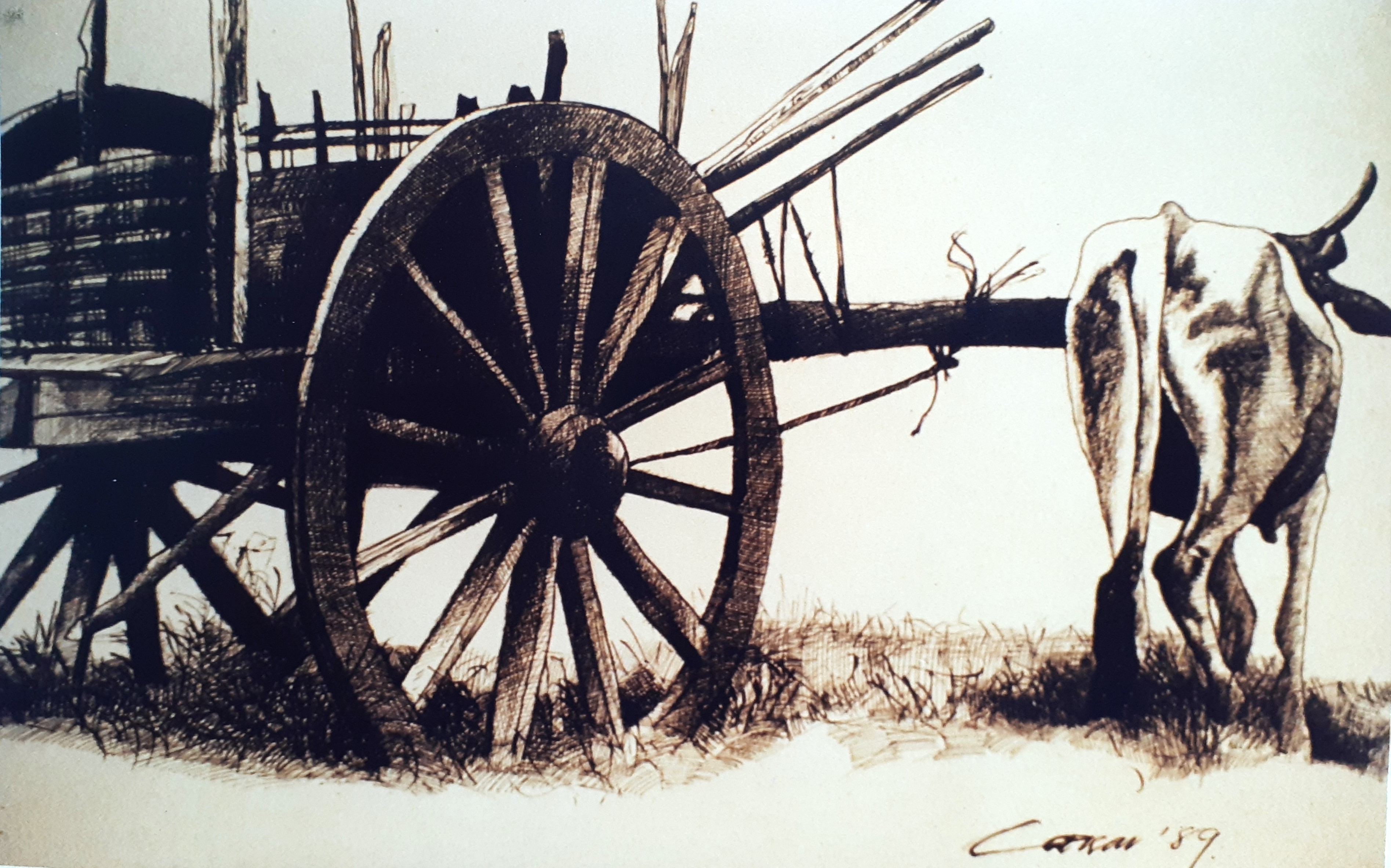 The Cart: Pen & Ink, 24 x 35cm, signed, 1989
