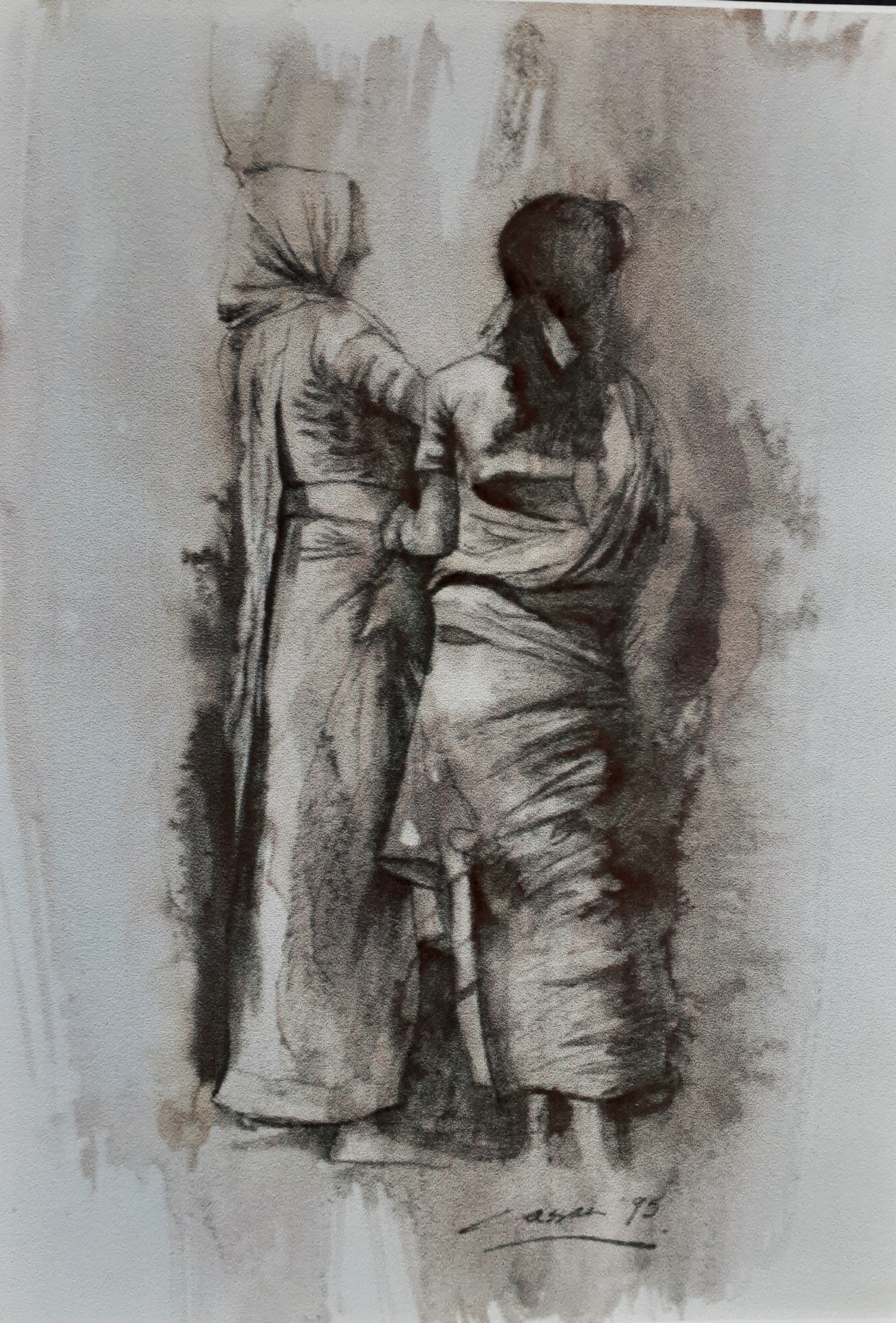 Water Carriers: Ink & Wash, 51 x 33cm, signed, 1995