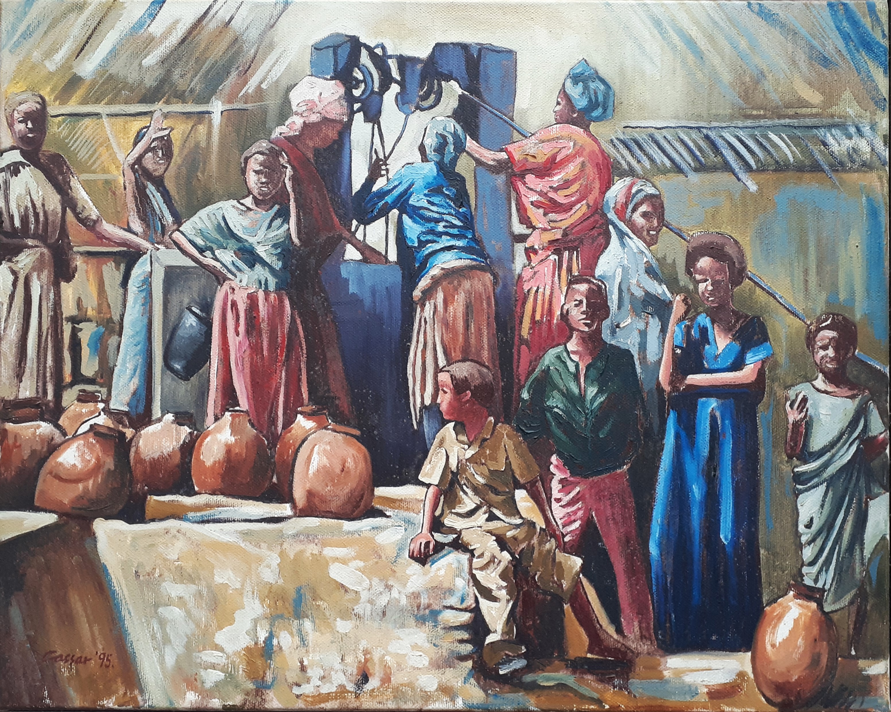 Watering Well Mogadishu: Oil on Canvas, 39 x 49cm, signed, 1995