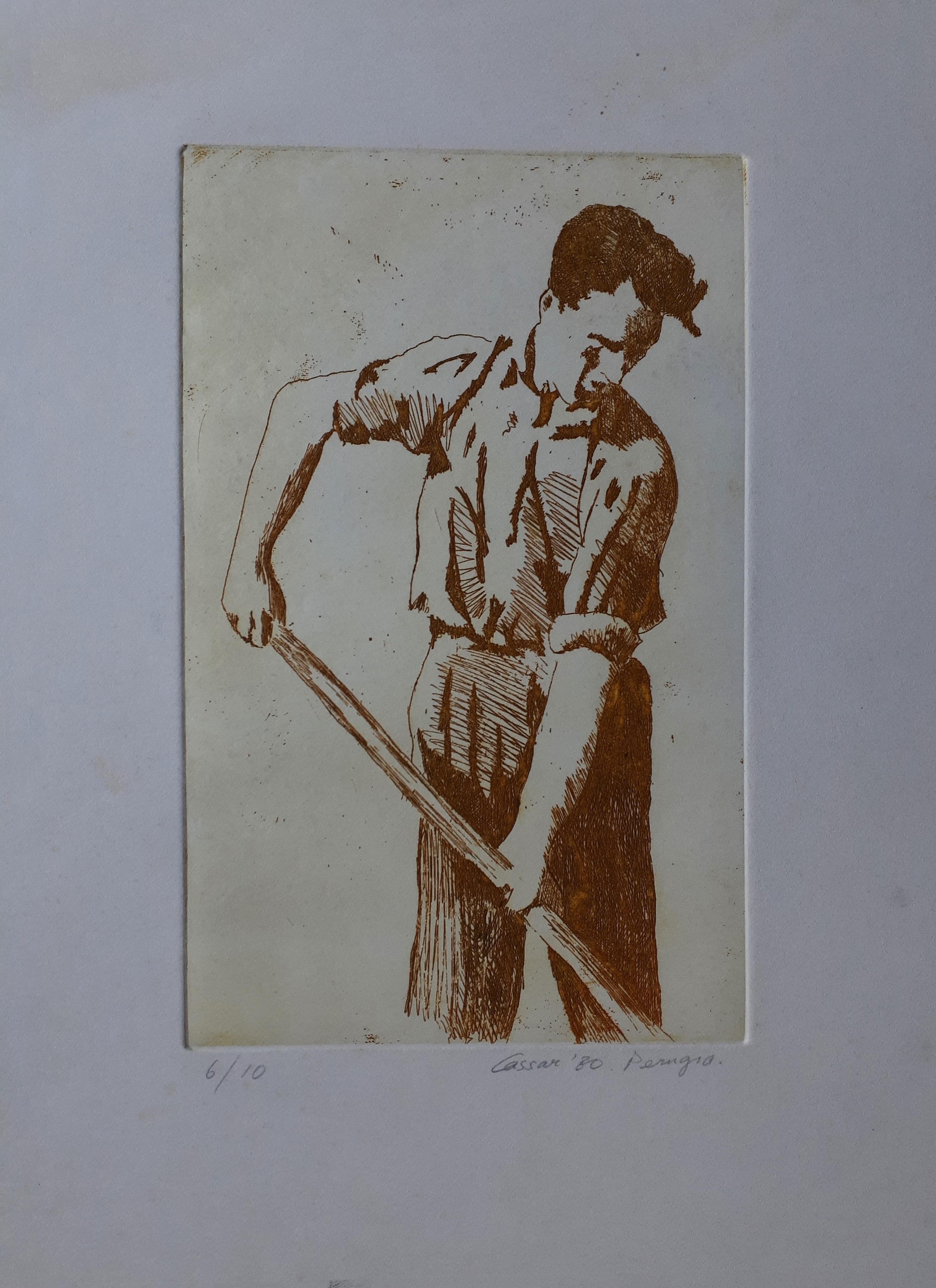 Worker: Etching, 35 x 25cm, signed, 1980