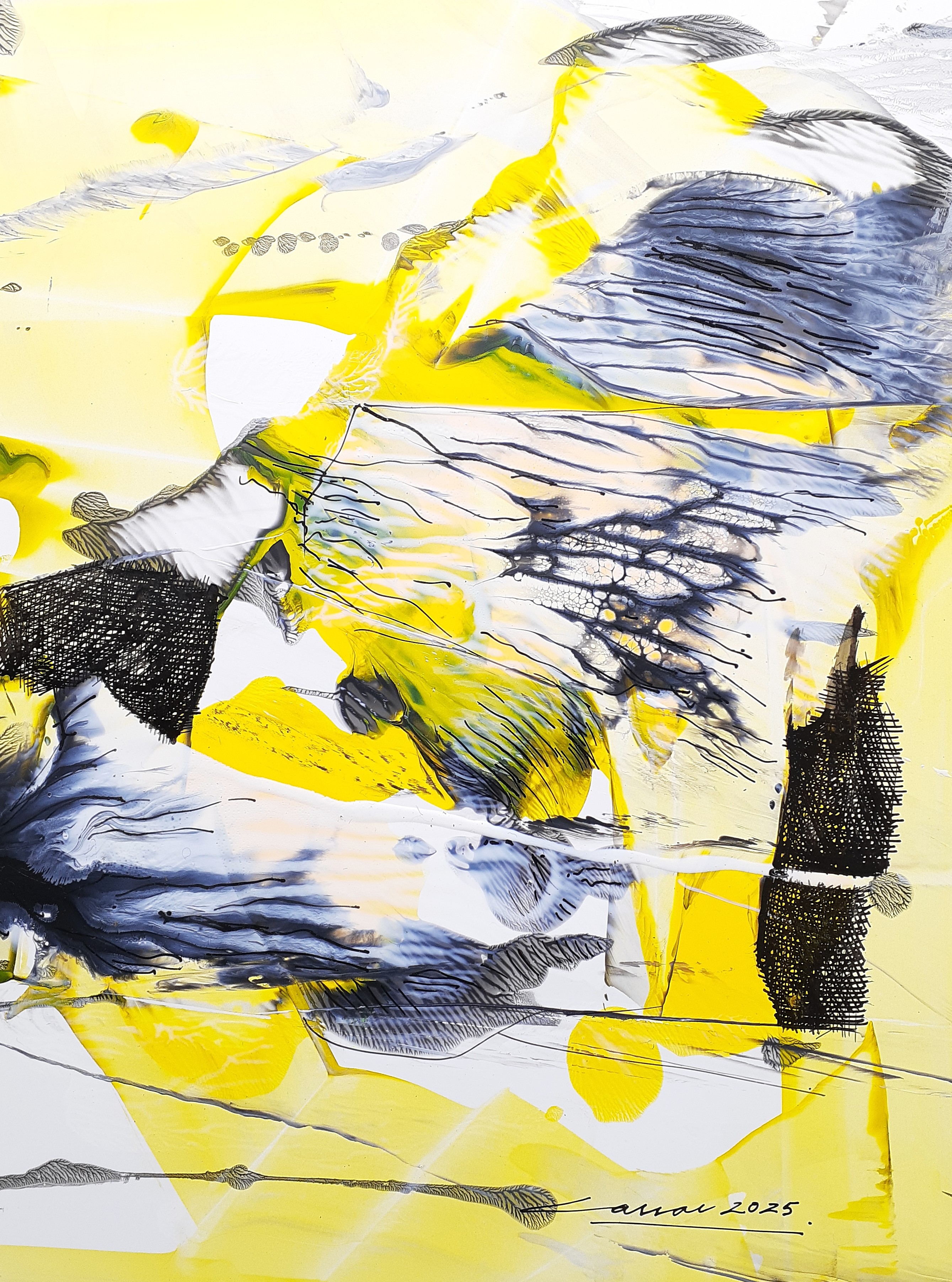 Yellow Composition: Acrylic on Paper, 25 x 20cm, 2025